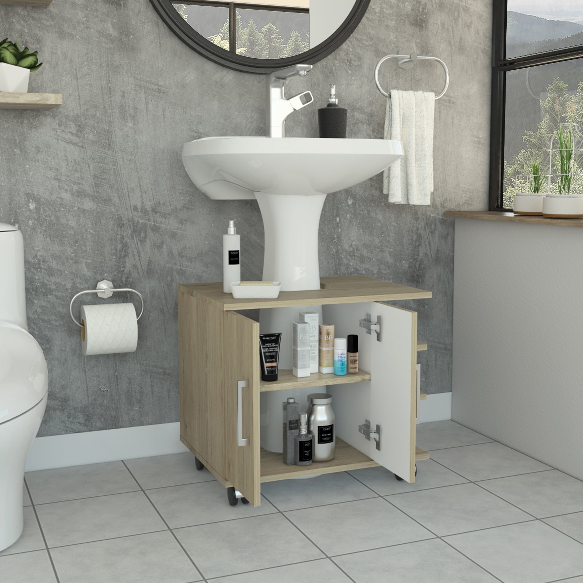 MUEBLE PARA LAVAMANOS 2 PUERTAS BATH-55 ROVERE Y BLANCO - 6
