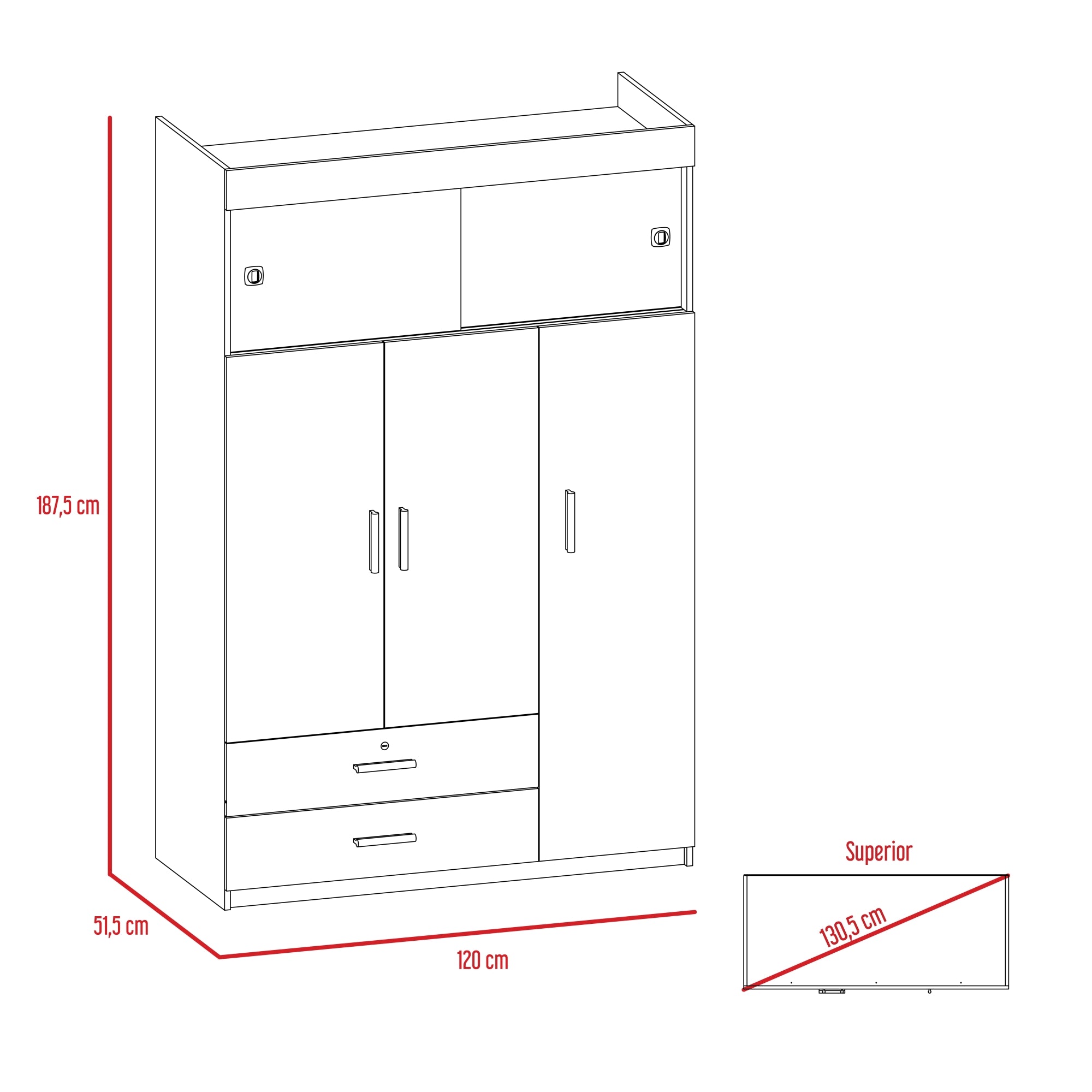 CLOSET MANILA 5 PUERTAS WENGUE 187X120X51 CM - 7