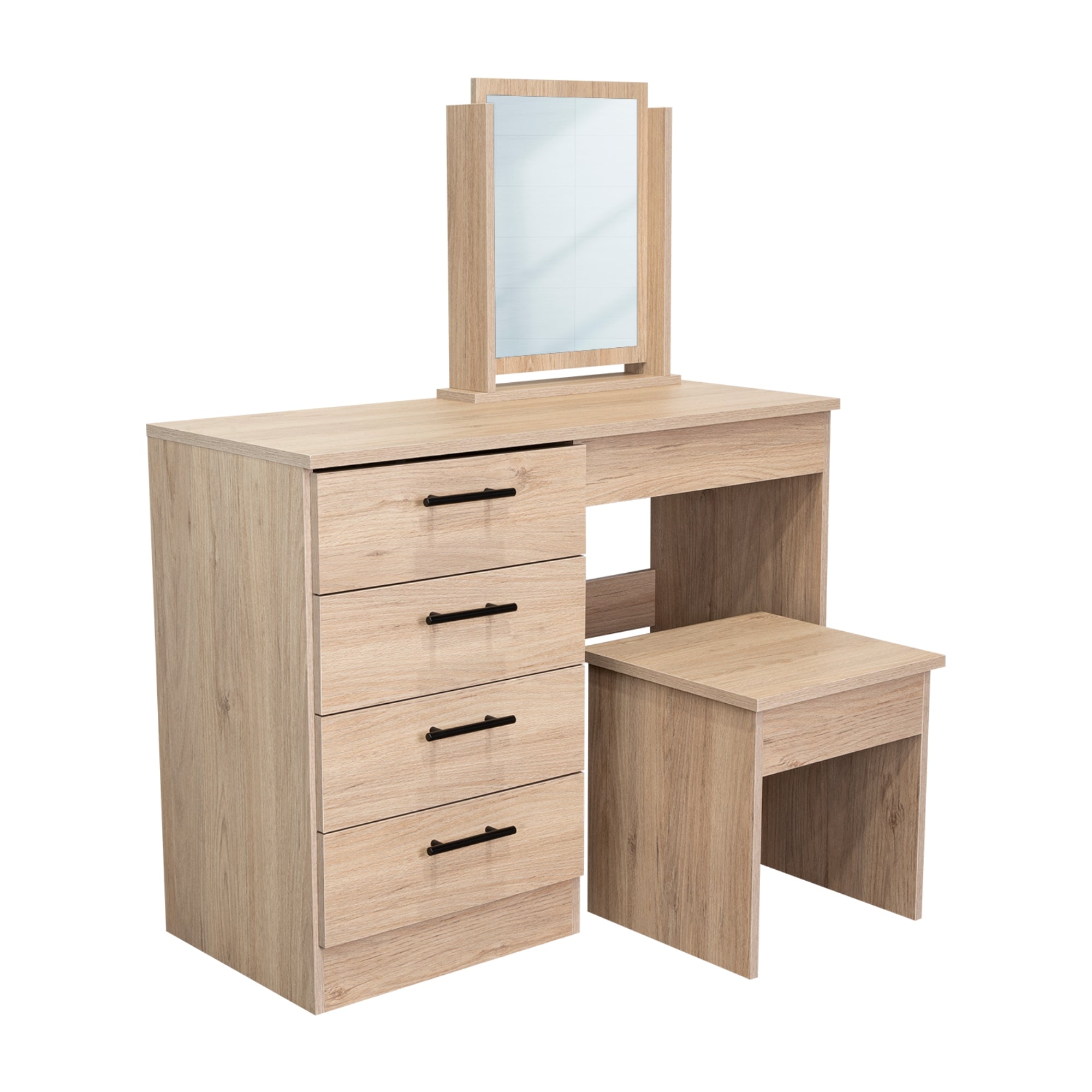 MUEBLE DE TOCADOR KAIA 4 CAJONES ROVERE Y BLANCO CON SILLA 126X100X42 CM - 5