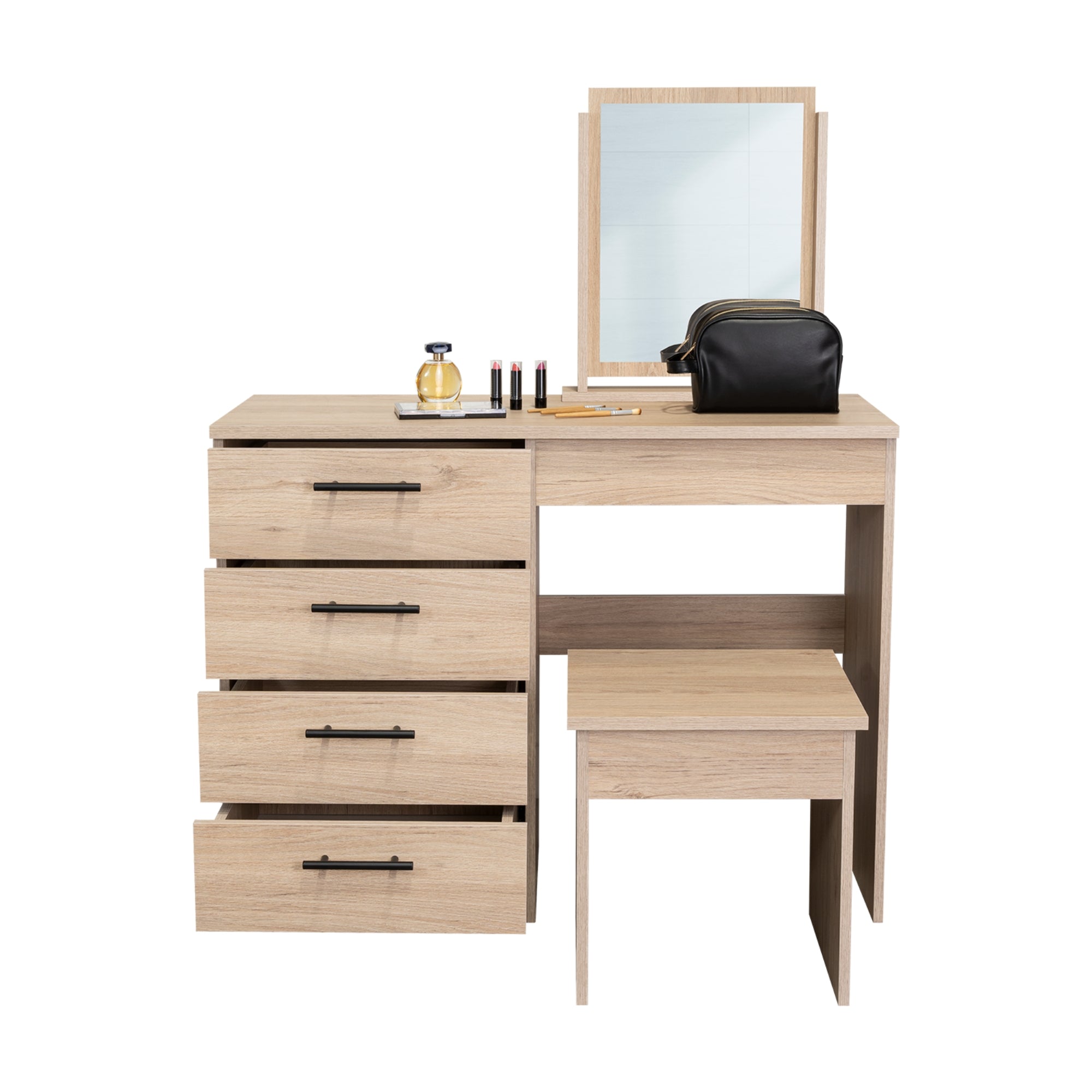 MUEBLE DE TOCADOR KAIA 4 CAJONES ROVERE Y BLANCO CON SILLA 126X100X42 CM - 6