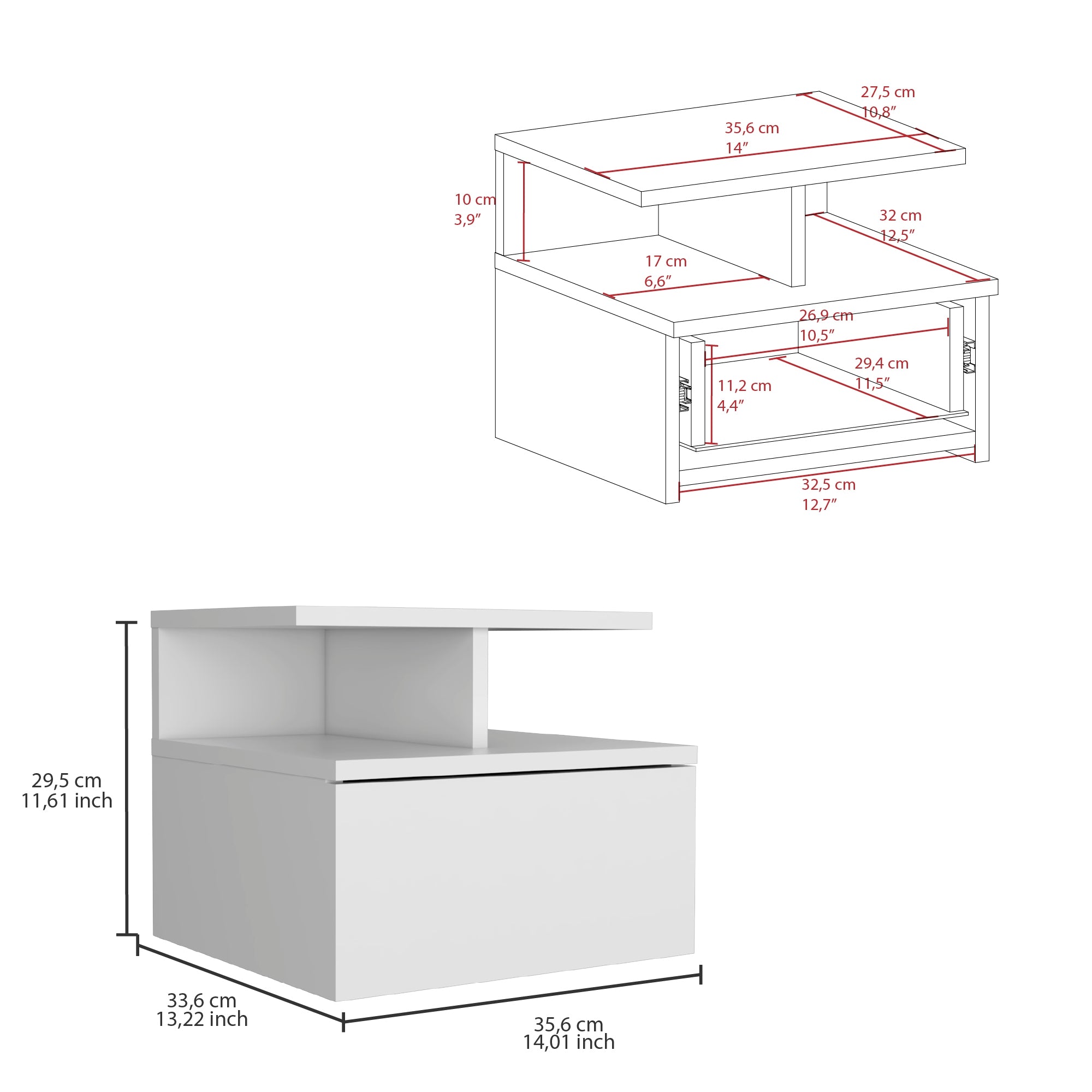 VELADOR FLOTANTE DREAMS 1 CAJON BLANCO 29X35X33 CM - 7