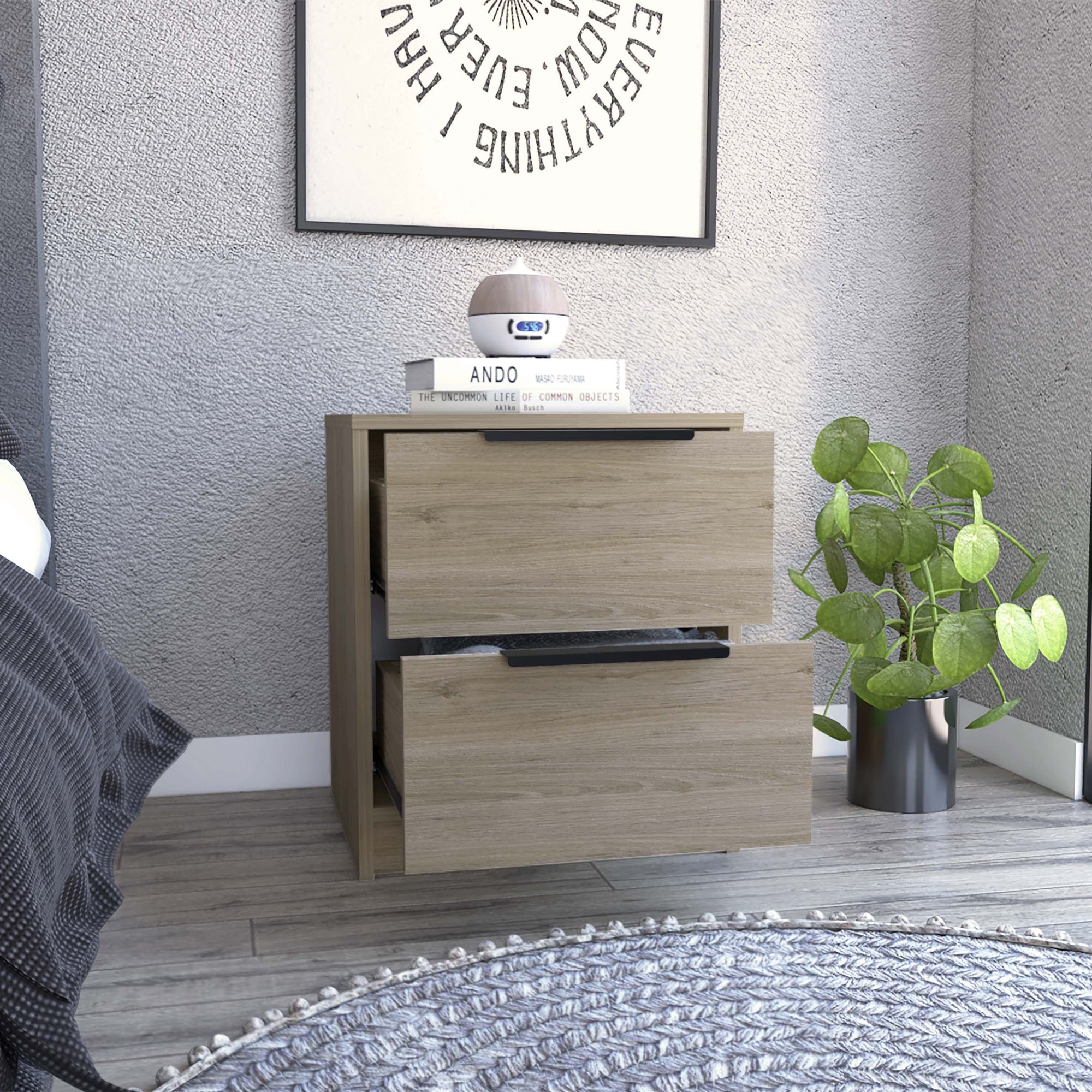 VELADOR KAIA 2 CAJONES ROVERE Y BLANCO 48X41X36 CM - 6