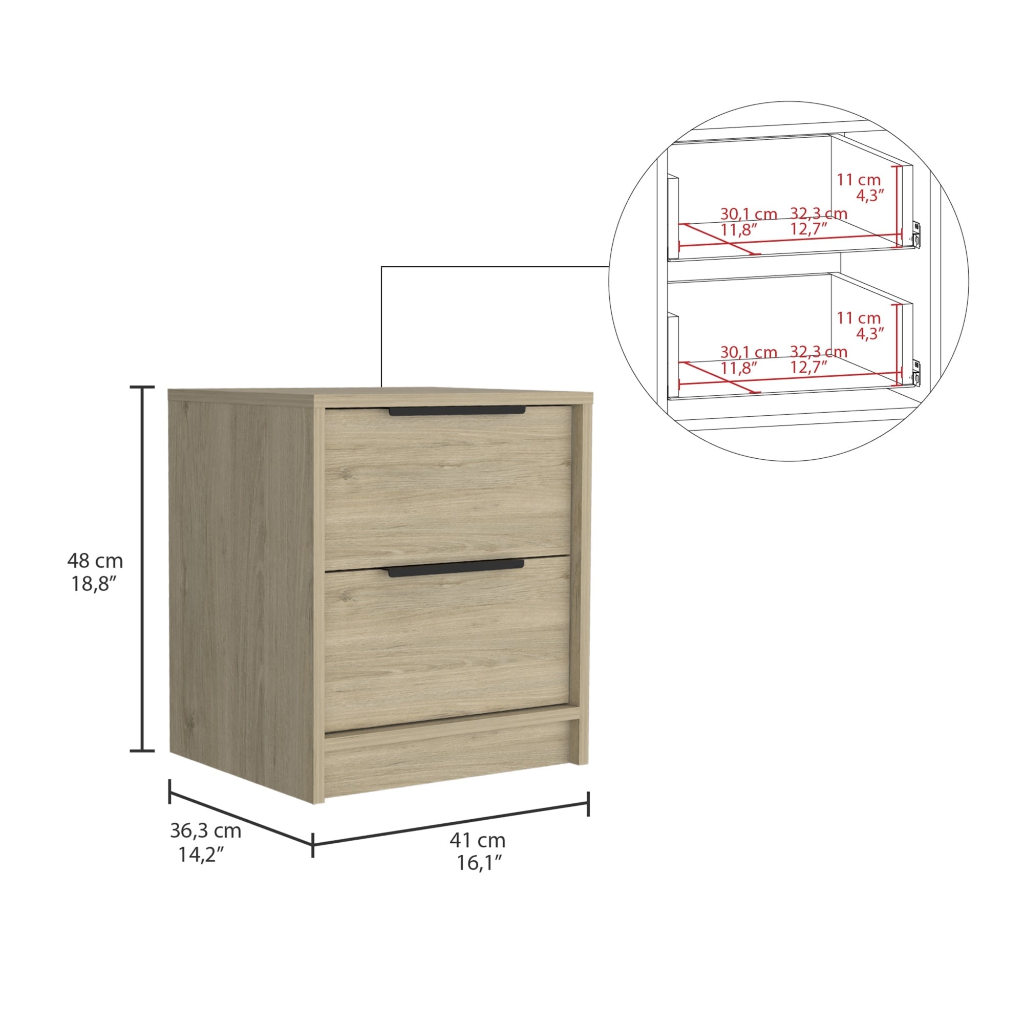 VELADOR KAIA 2 CAJONES ROVERE Y BLANCO 48X41X36 CM - 7