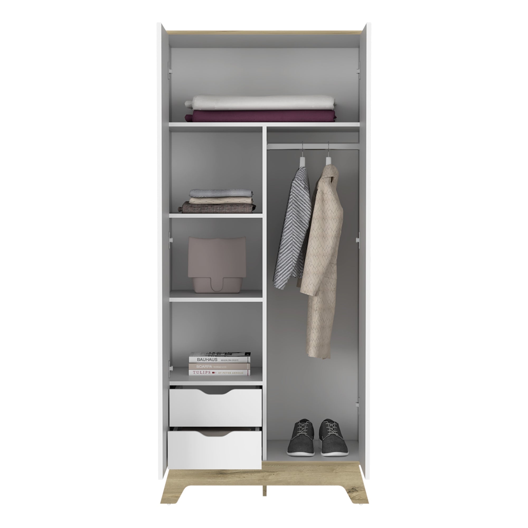 CLOSET Z-81 2 PUERTAS 2 CAJONES BLANCO Y DUNA - 4