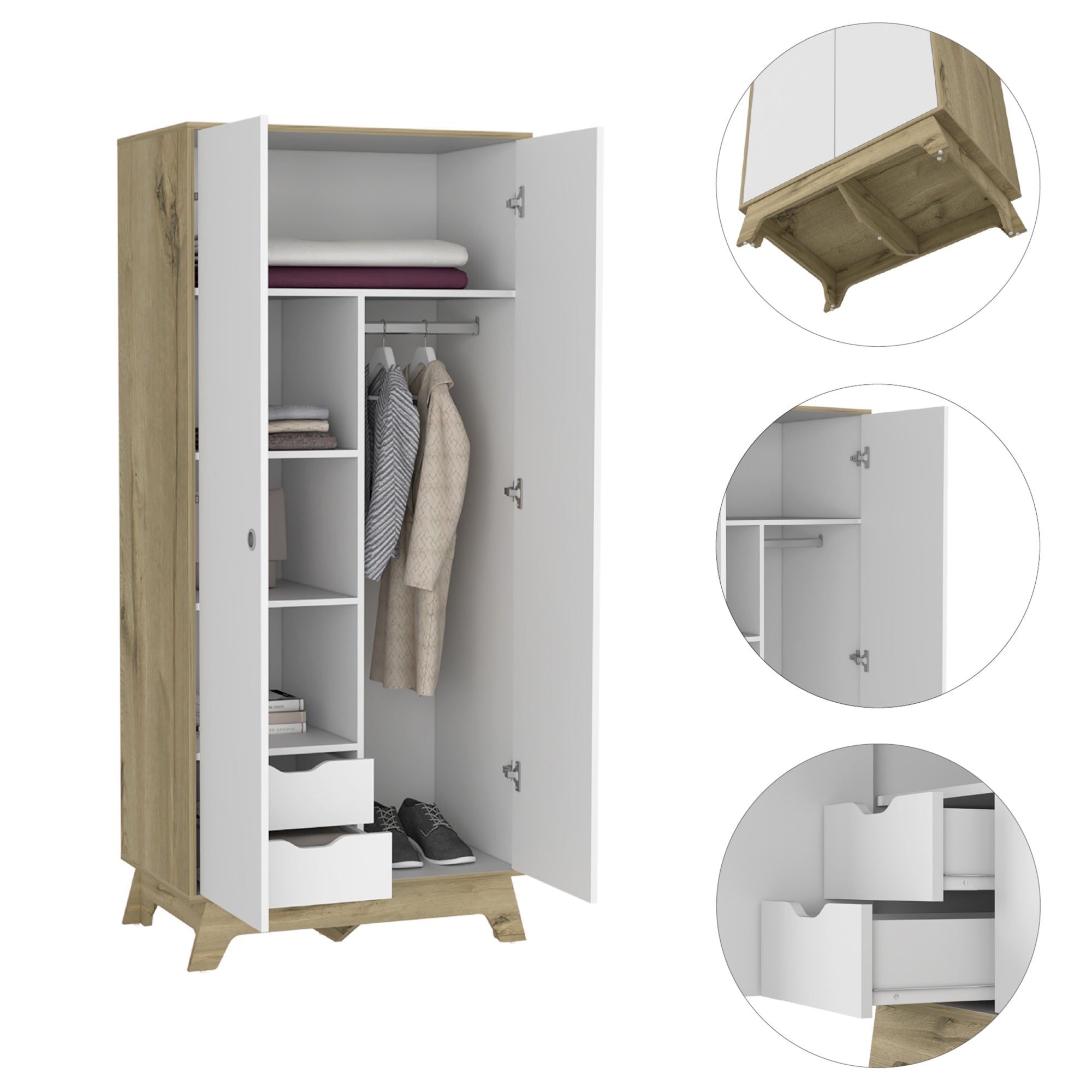 CLOSET Z-81 2 PUERTAS 2 CAJONES BLANCO Y DUNA - 7