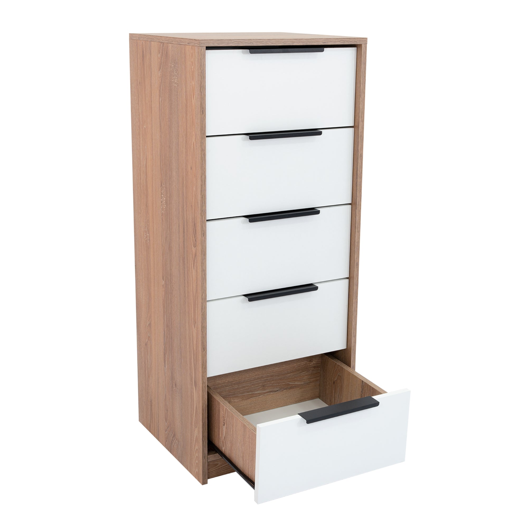 COMODA ALTA KAIA 5 CAJONES MIEL Y BLANCO 107X45X41 CM - 2