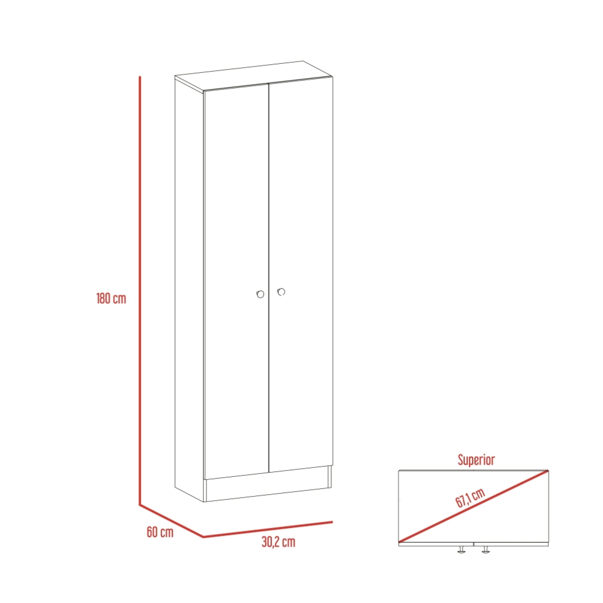 CLOSET 2 PUERTAS HOME COÑAC Y BLANCO 180X60X30 CM - 6