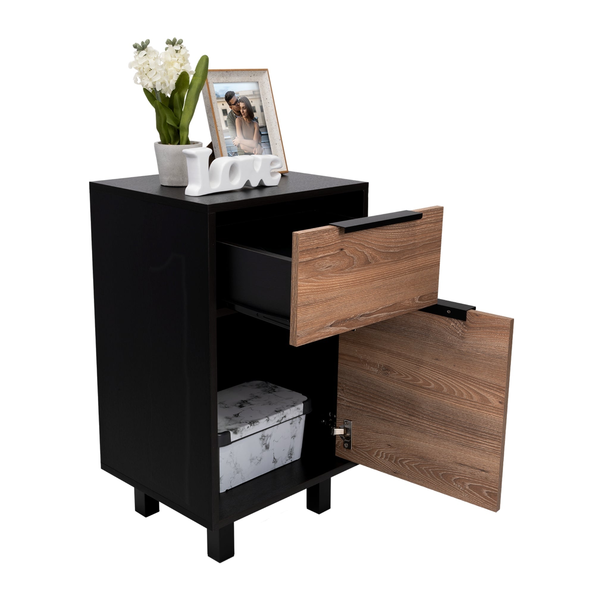 VELADOR KAIA 1 CAJON 1 PUERTA WENGUE Y MIEL 70X41X36 CM - 1