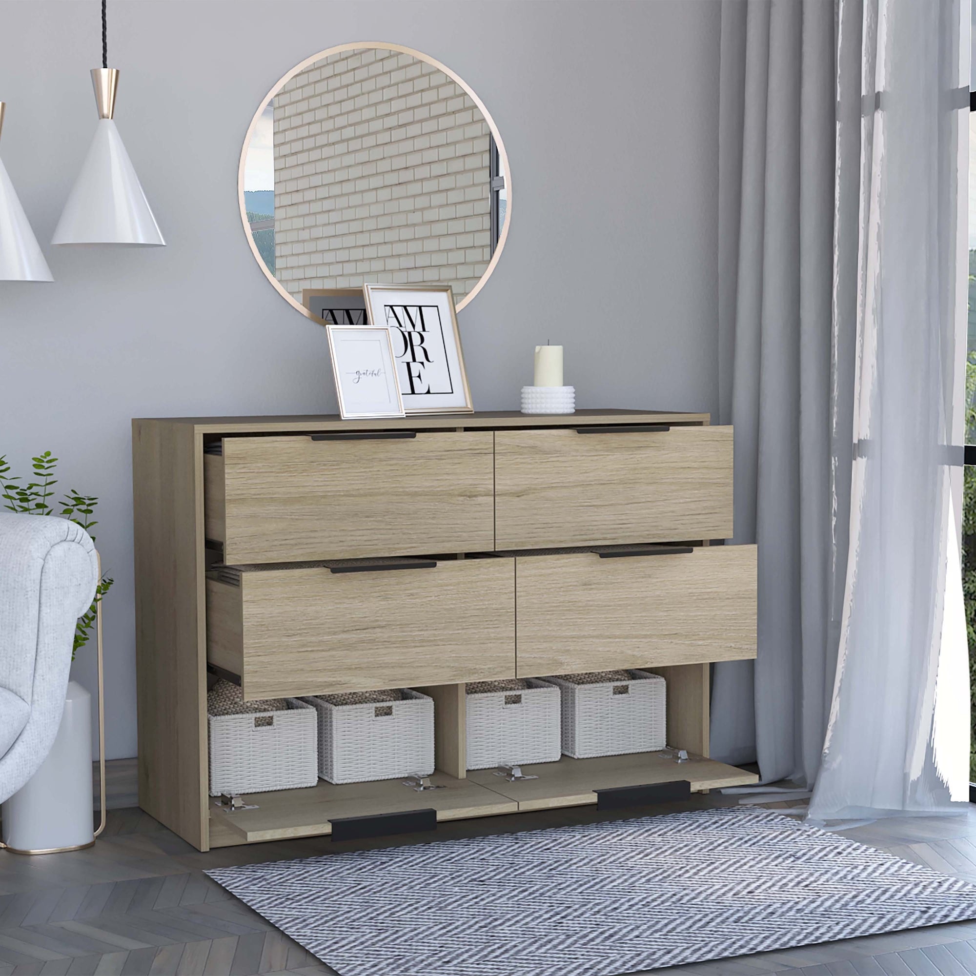 COMODA KAIA 4 CAJONES 2 PUERTAS ROVERE Y BLANCO 77X107X41 CM - 4