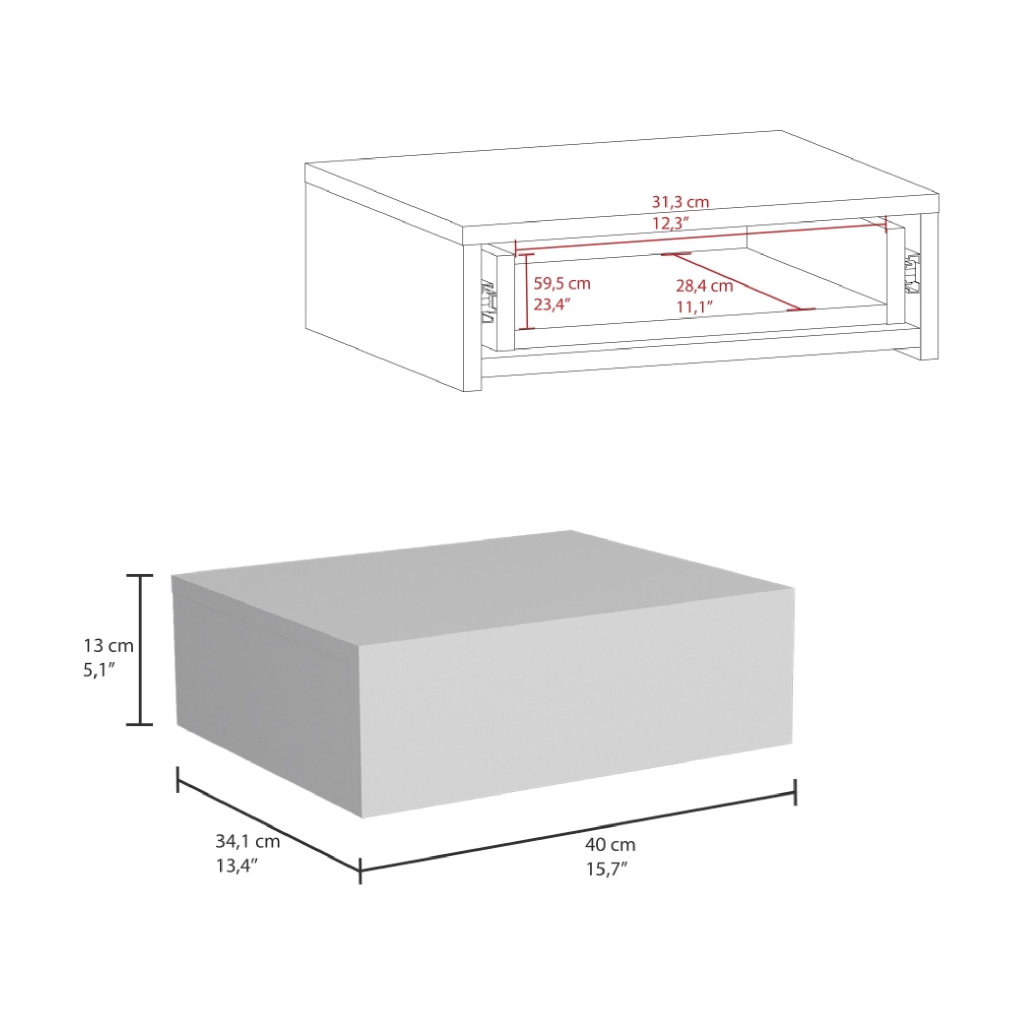 VELADOR MILANO FLOTANTE BLANCO 1 CAJON 13X40X34 CM - 7