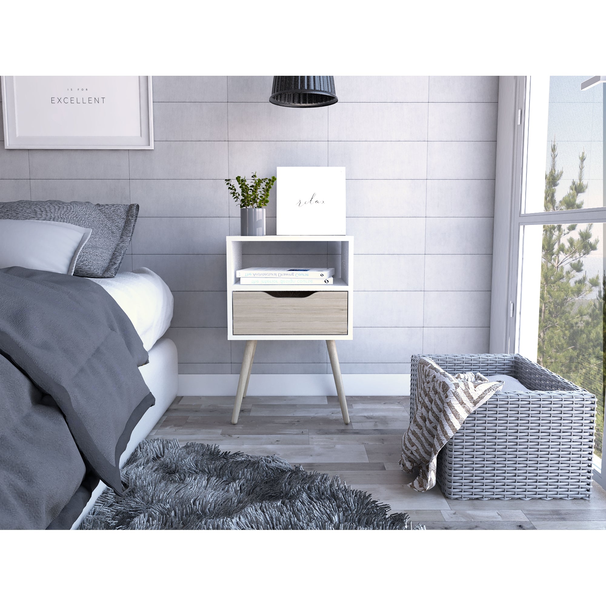 VELADOR OTOM 1 CAJON BLANCO Y ROVERE 63X40X35 CM - 8
