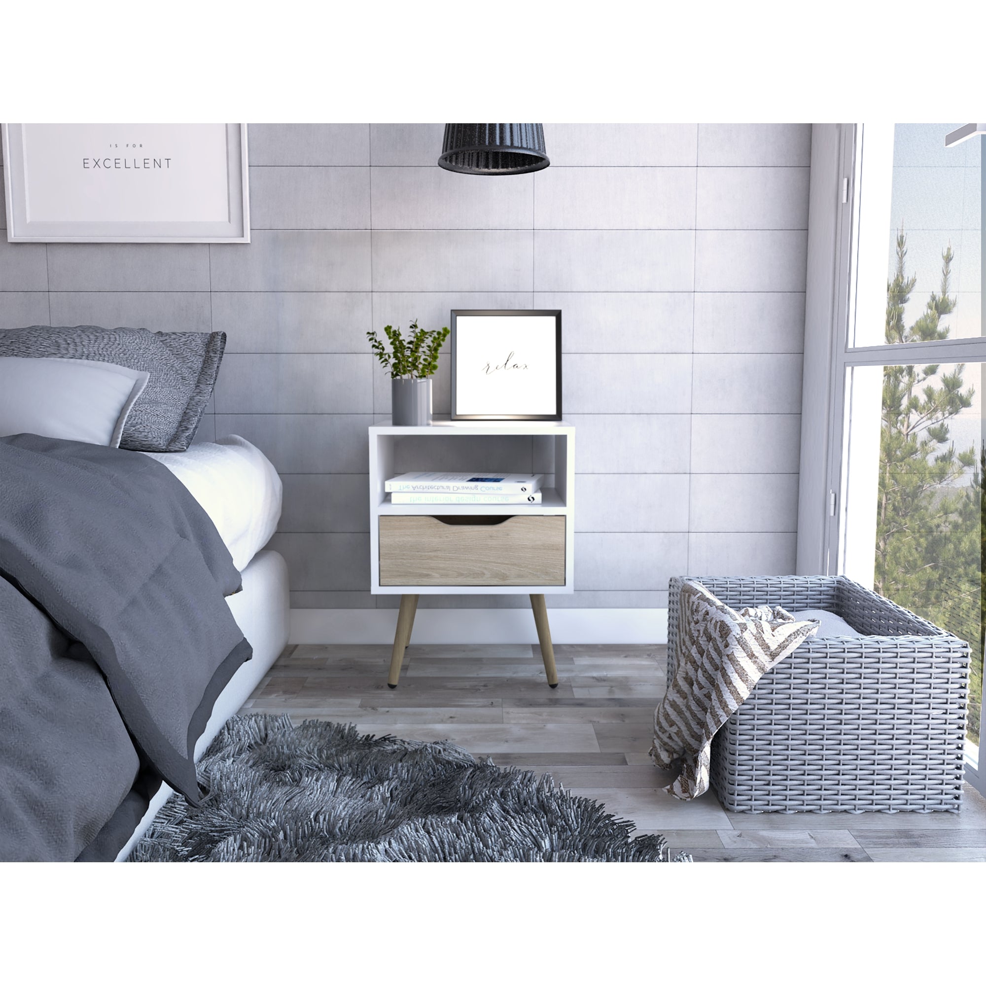 VELADOR OTOM 1 CAJON BLANCO Y ROVERE 63X40X35 CM - 9