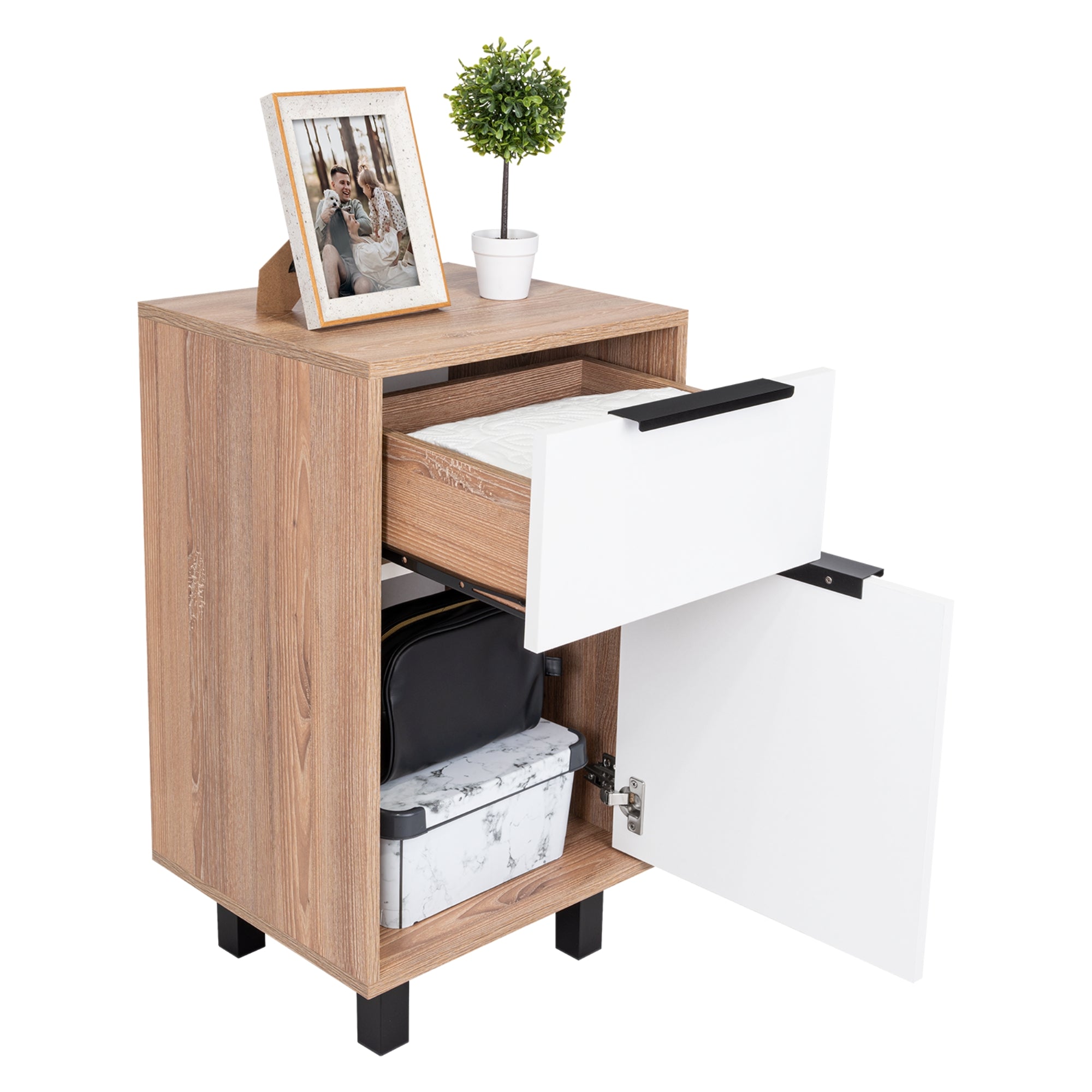 VELADOR KAIA 1 CAJON 1 PUERTA MIEL Y BLANCO 70X41X36 CM - 1