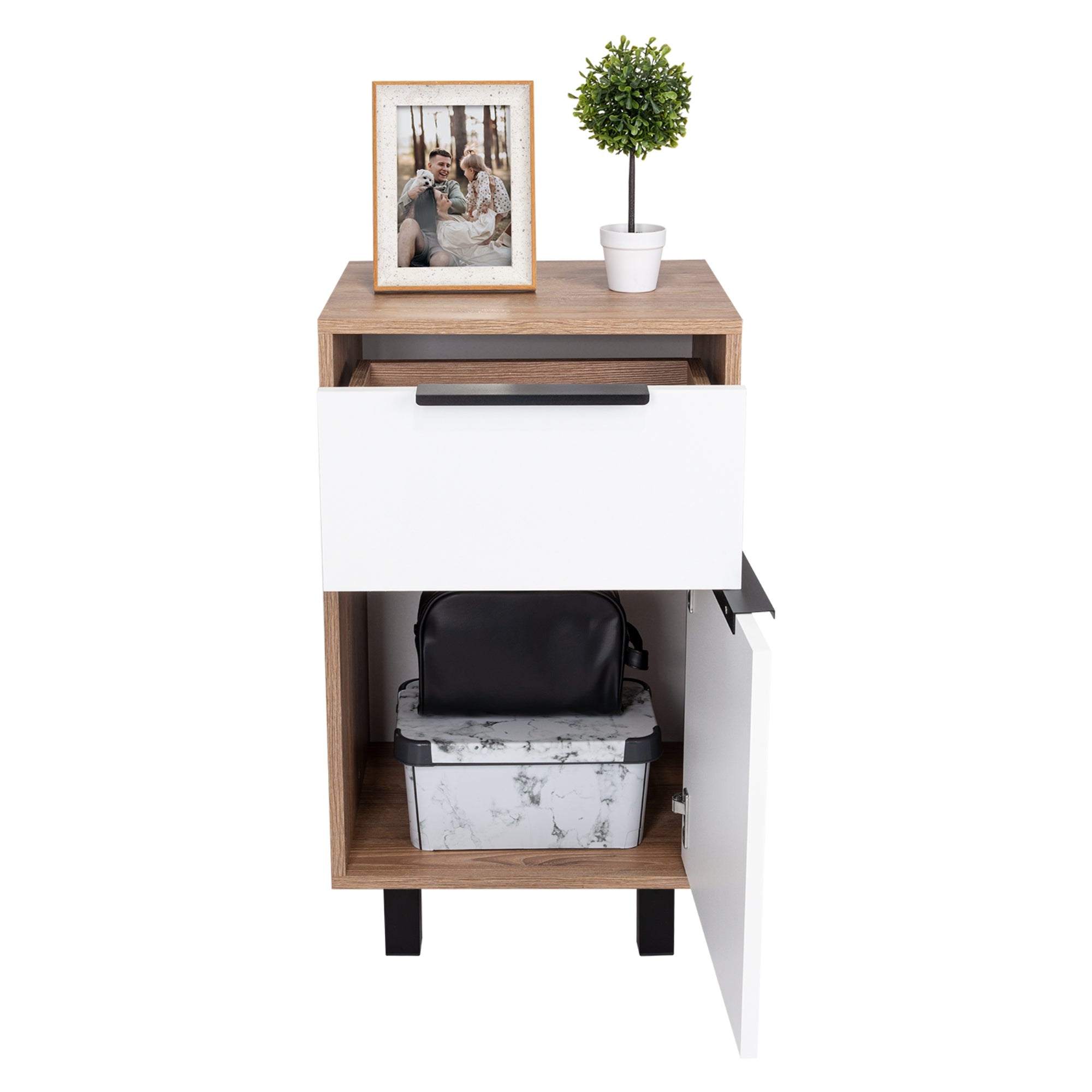 VELADOR KAIA 1 CAJON 1 PUERTA MIEL Y BLANCO 70X41X36 CM - 2