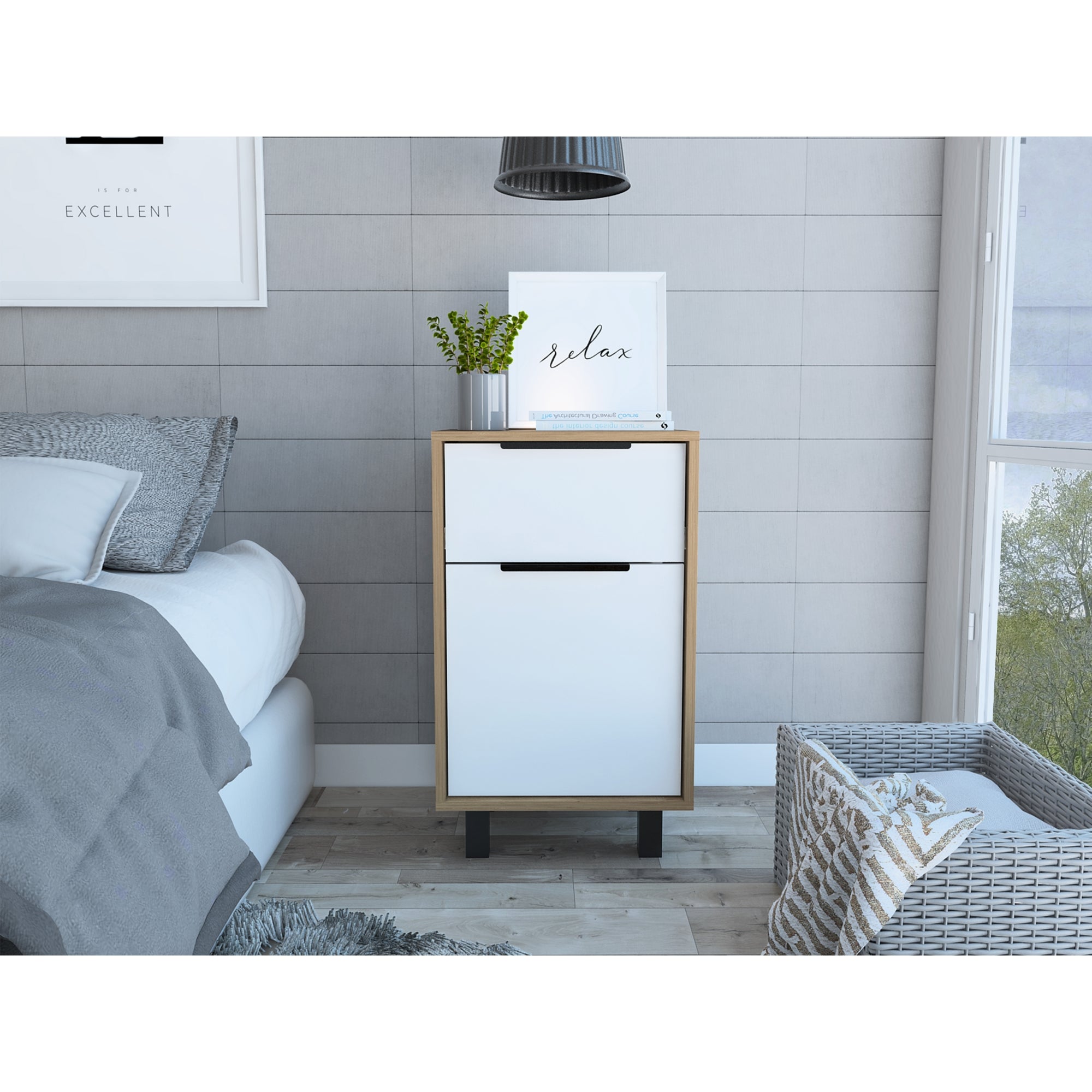 VELADOR KAIA 1 CAJON 1 PUERTA MIEL Y BLANCO 70X41X36 CM - 5
