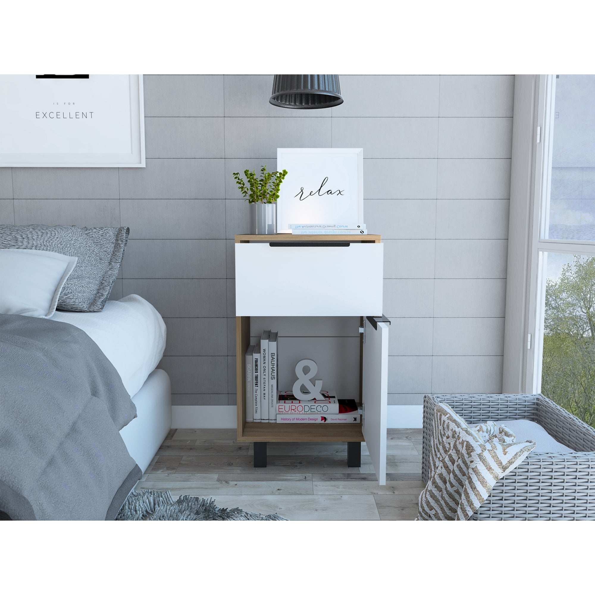 VELADOR KAIA 1 CAJON 1 PUERTA MIEL Y BLANCO 70X41X36 CM - 6