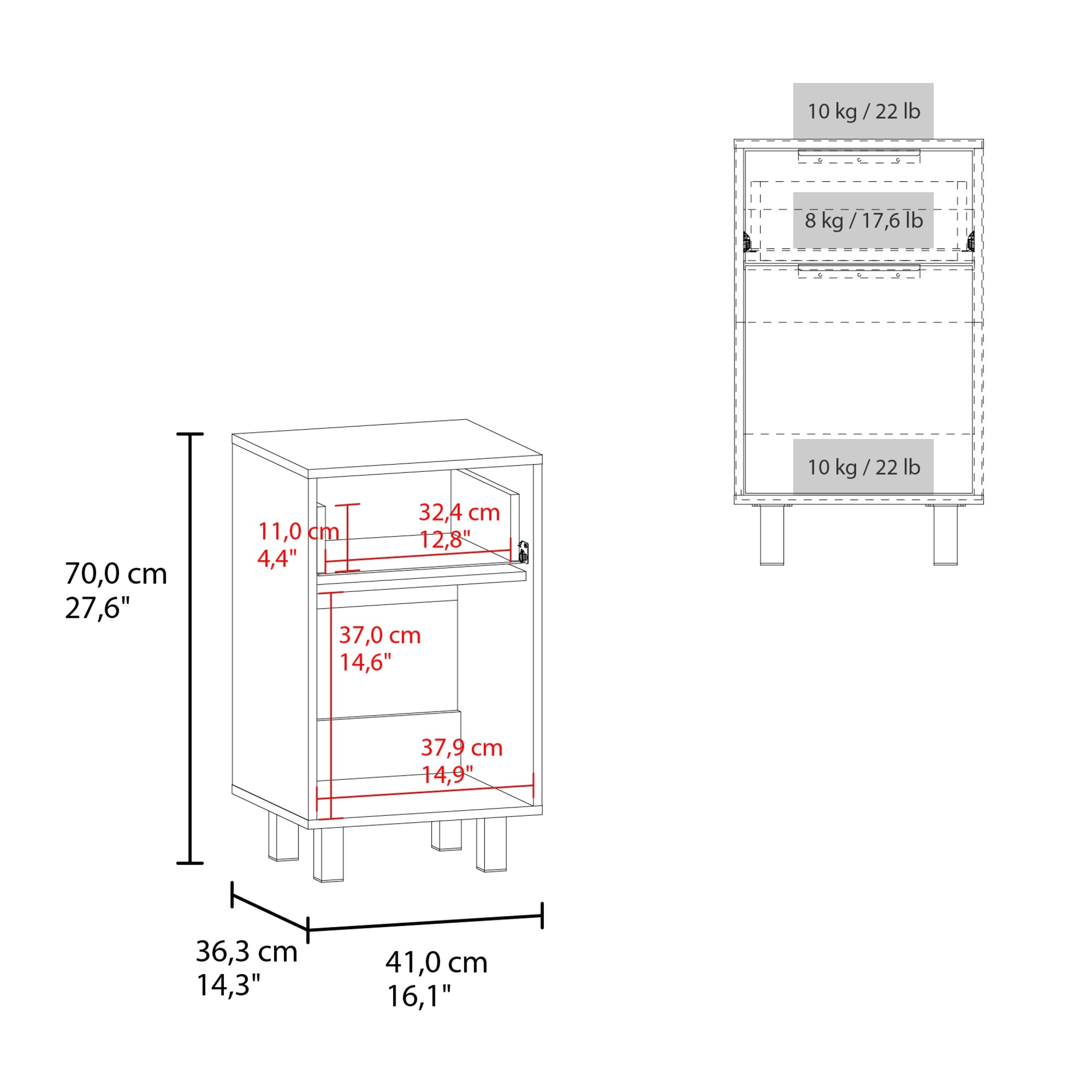 VELADOR KAIA 1 CAJON 1 PUERTA MIEL Y BLANCO 70X41X36 CM - 7