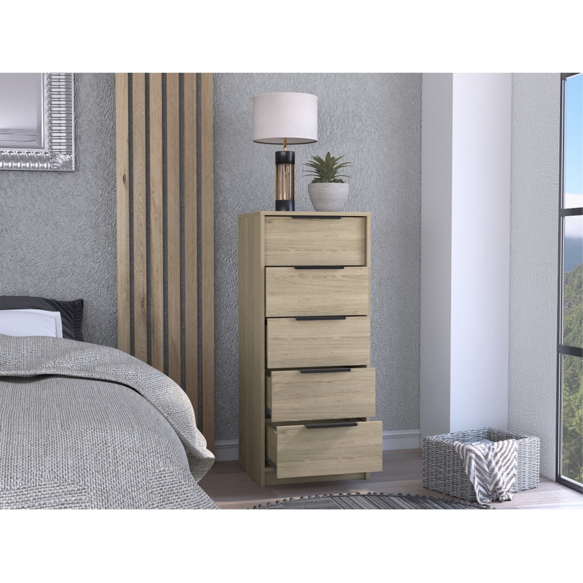 COMODA ALTA KAIA 5 CAJONES ROVERE Y BLANCO 107X45X41 CM - 7