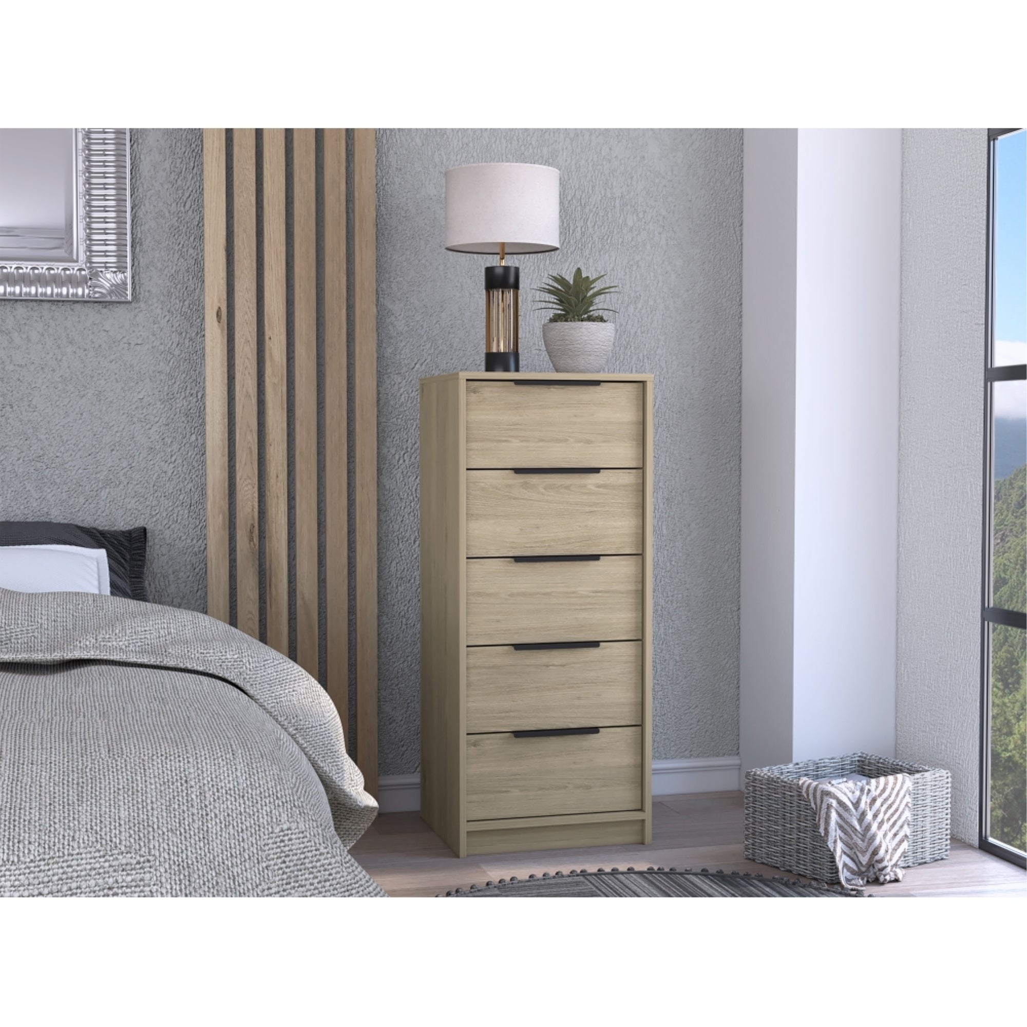 COMODA ALTA KAIA 5 CAJONES ROVERE Y BLANCO 107X45X41 CM - 8