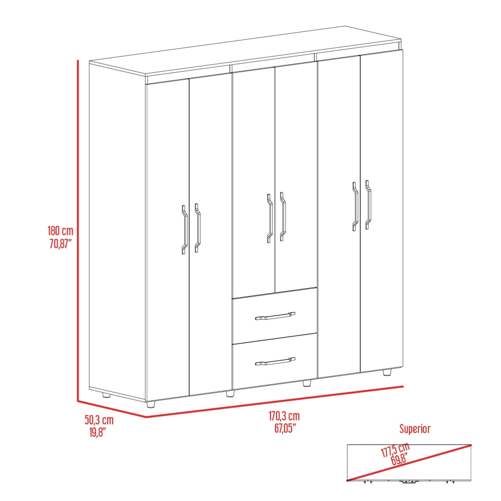 CLOSET GOLDEN 6 PUERTAS 2 CAJONES WENGUE 180X170X50 CM - 7