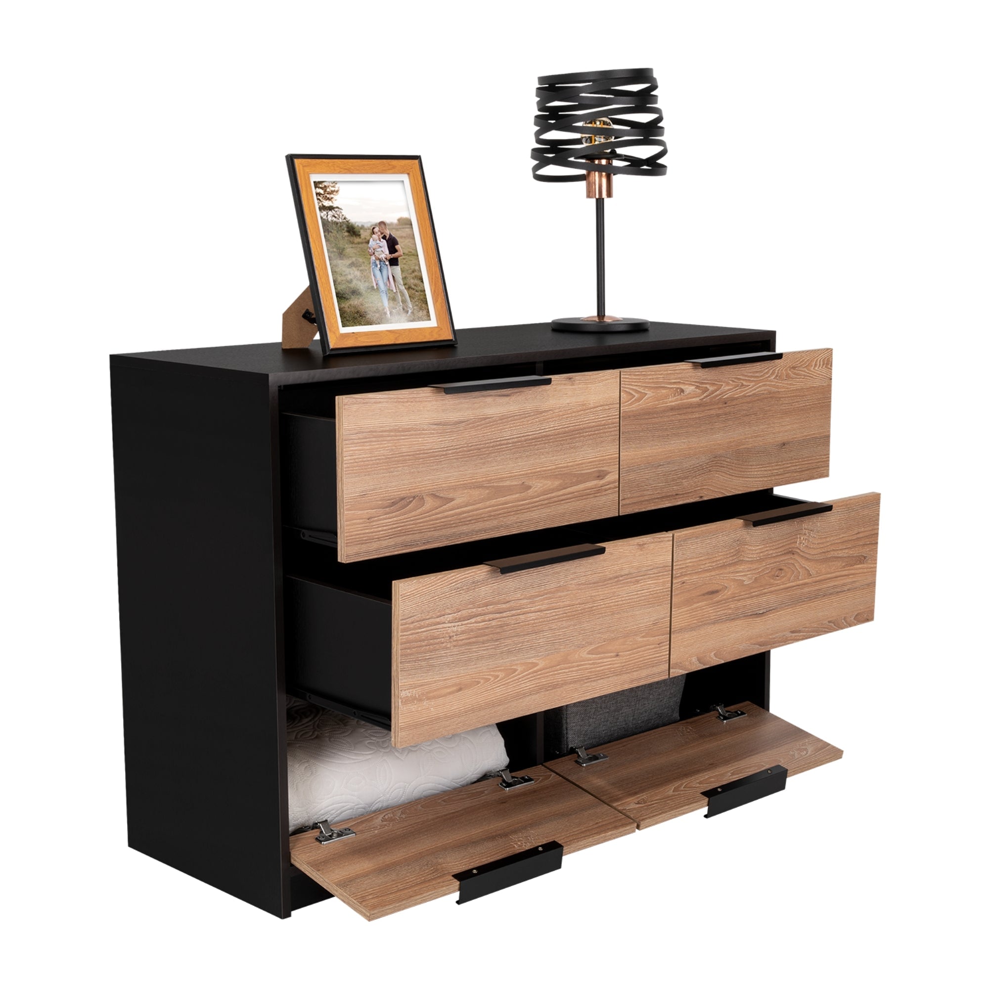 COMODA KAIA 4 CAJONES 2 PUERTAS WENGUE Y MIEL 77X107X41 CM - 1