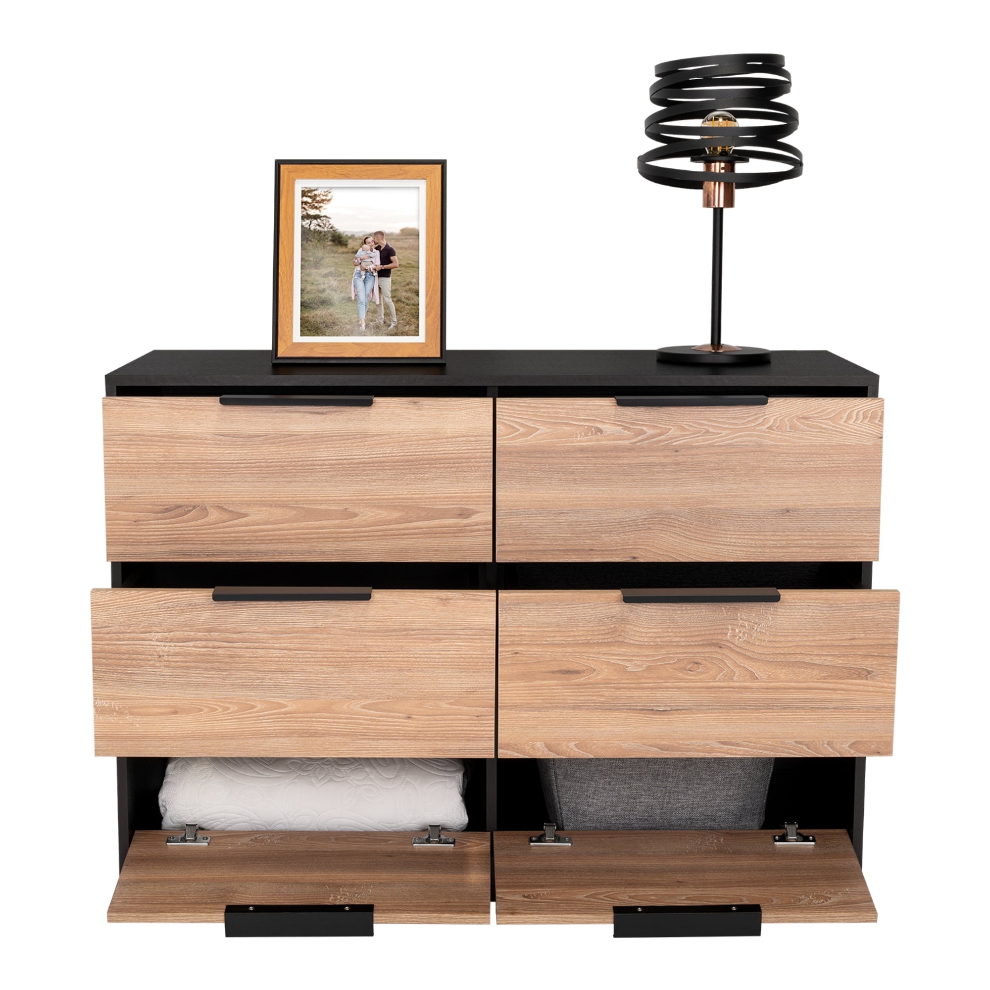 COMODA KAIA 4 CAJONES 2 PUERTAS WENGUE Y MIEL 77X107X41 CM - 4