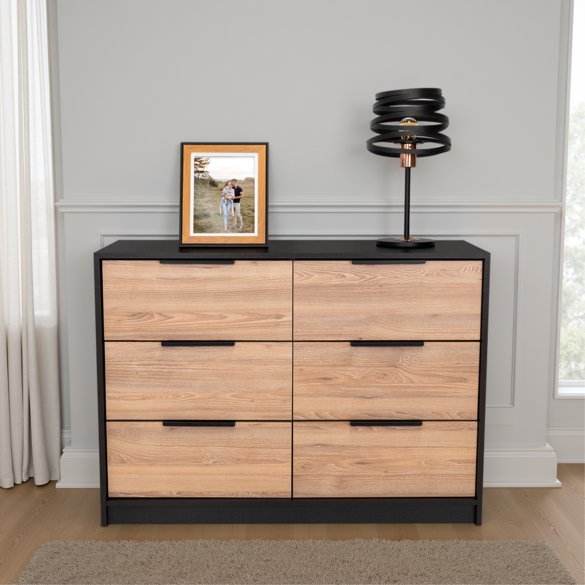 COMODA KAIA 4 CAJONES 2 PUERTAS WENGUE Y MIEL 77X107X41 CM - 10