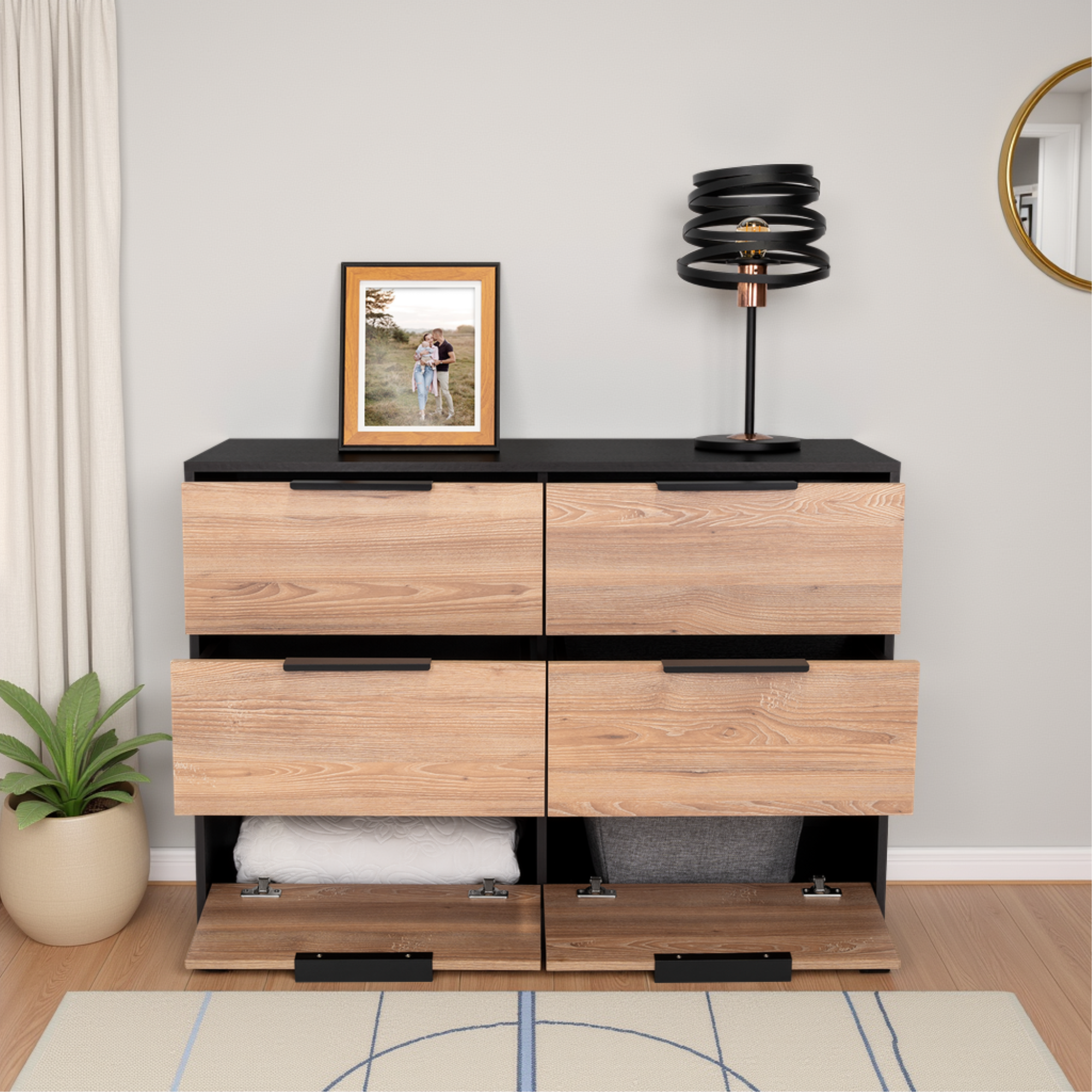 COMODA KAIA 4 CAJONES 2 PUERTAS WENGUE Y MIEL 77X107X41 CM - 11