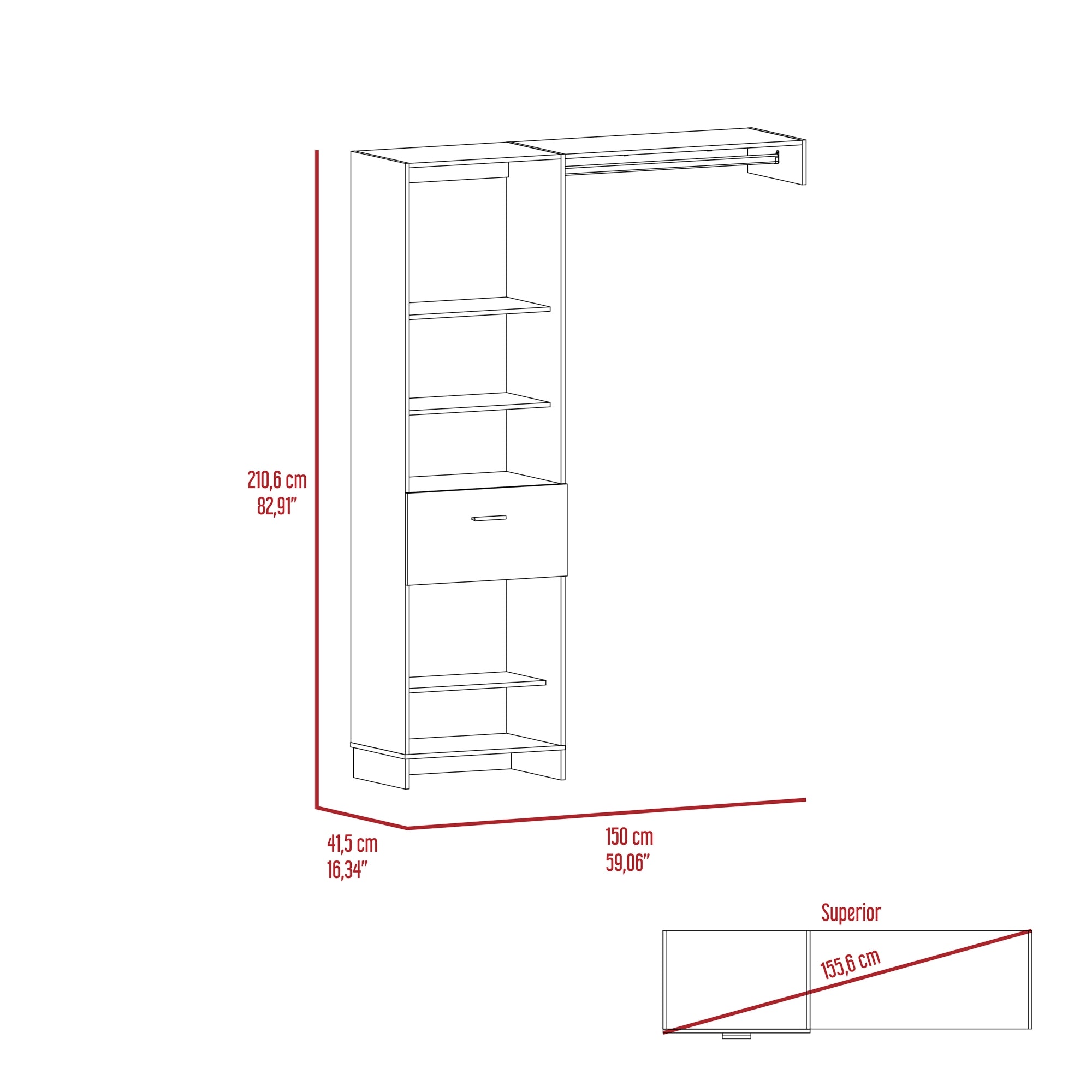 WALKING CLOSET 150 CM MANCHESTER 1 CAJON BLANCO - 7