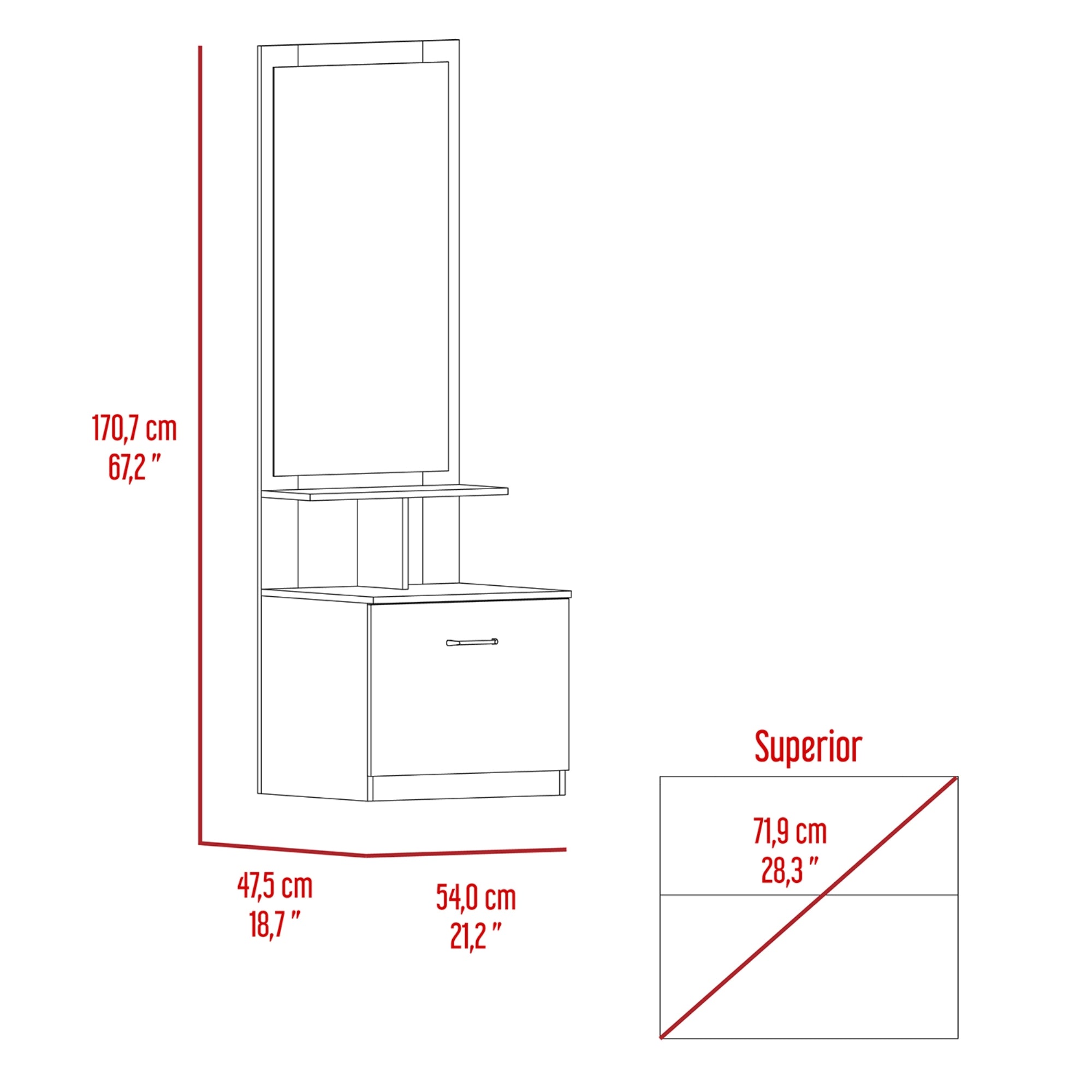 VELADOR MULTIFUNCIONAL Z-54 WENGUE CON ESPEJO 170X54X47 CM - 2