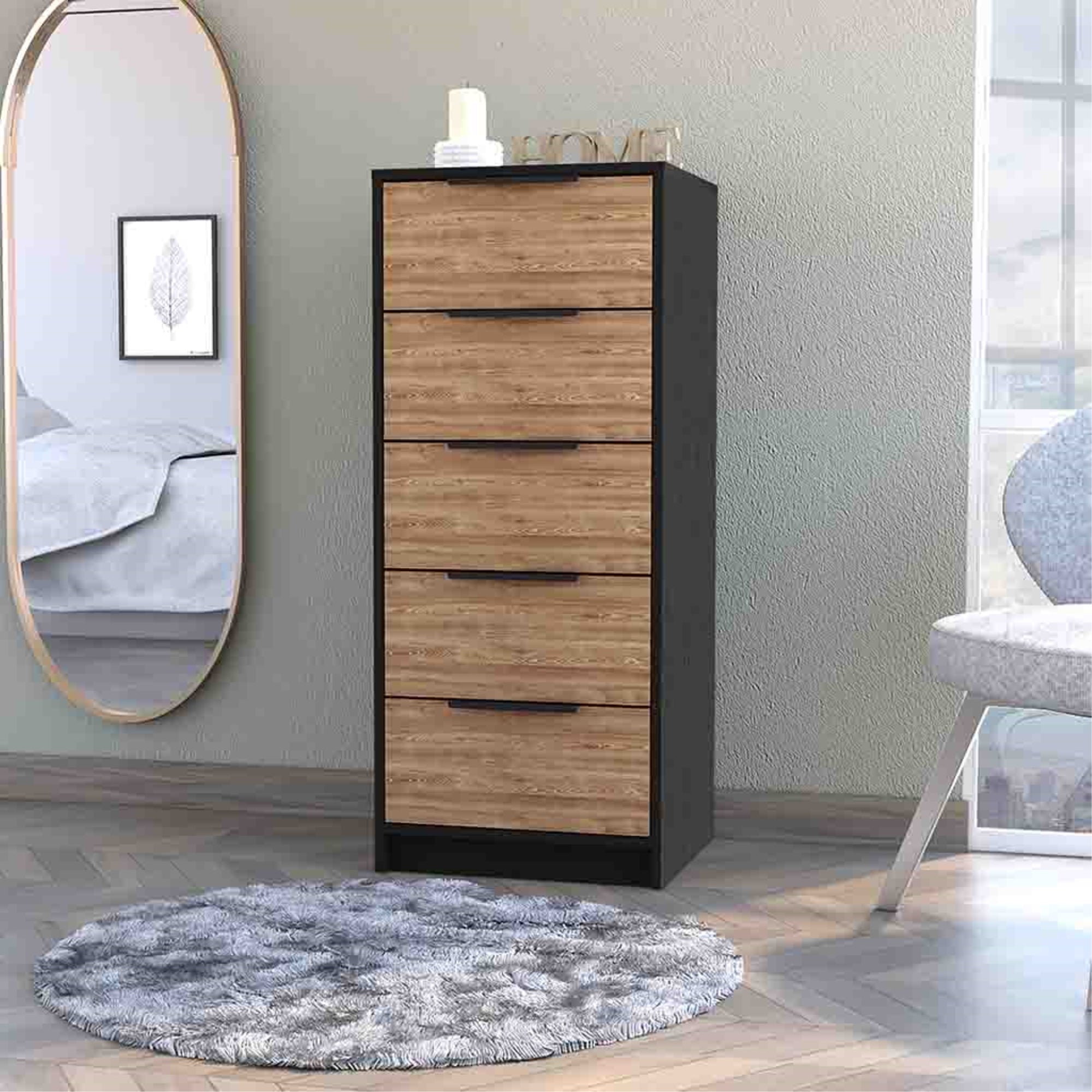 COMODA ALTA KAIA 5 CAJONES WENGUE Y MIEL 107X45X41 CM - 5