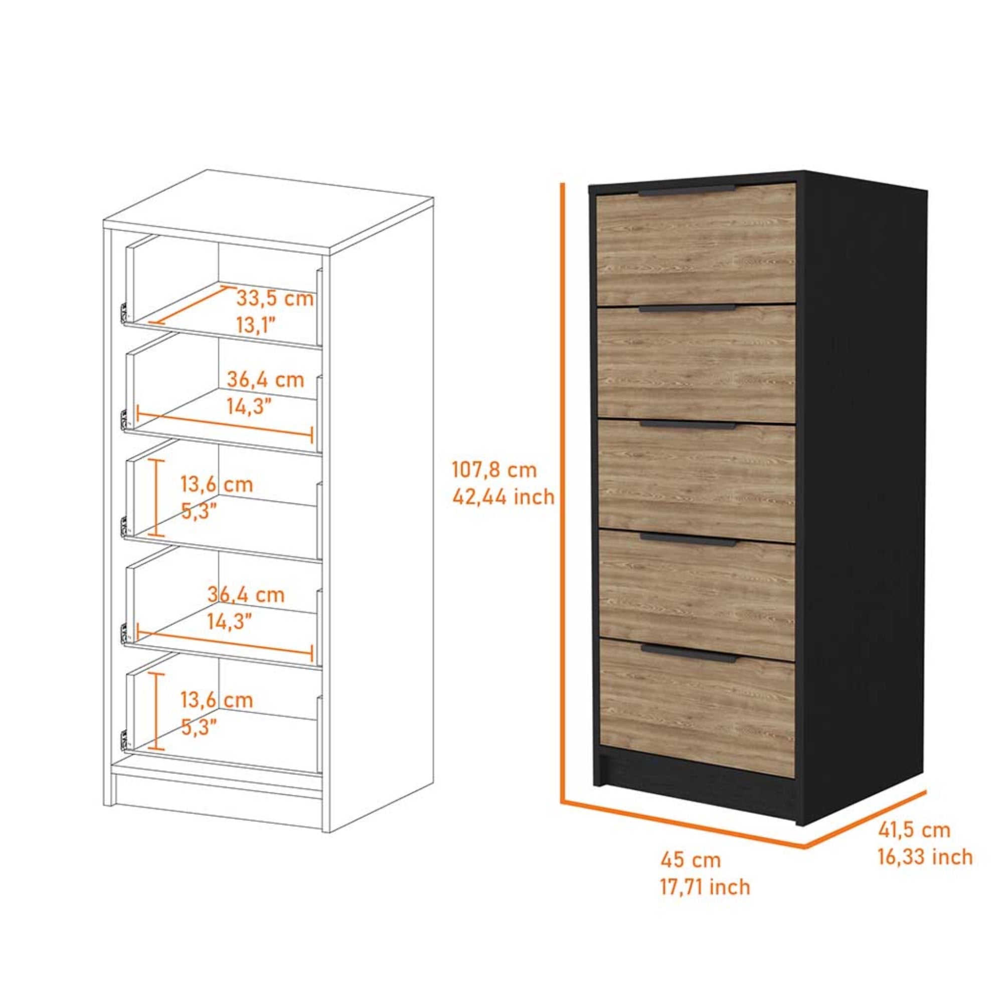 COMODA ALTA KAIA 5 CAJONES WENGUE Y MIEL 107X45X41 CM - 7
