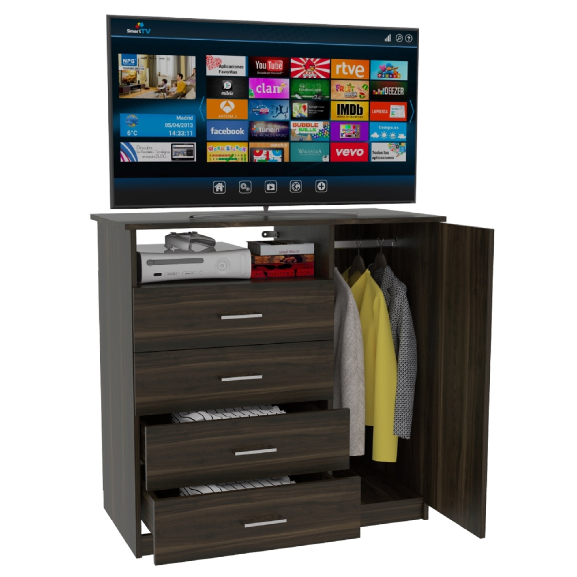 COMODA Z-91 TV 40' 4 CAJONES 1 PUERTA CAFE OSCURO - 1