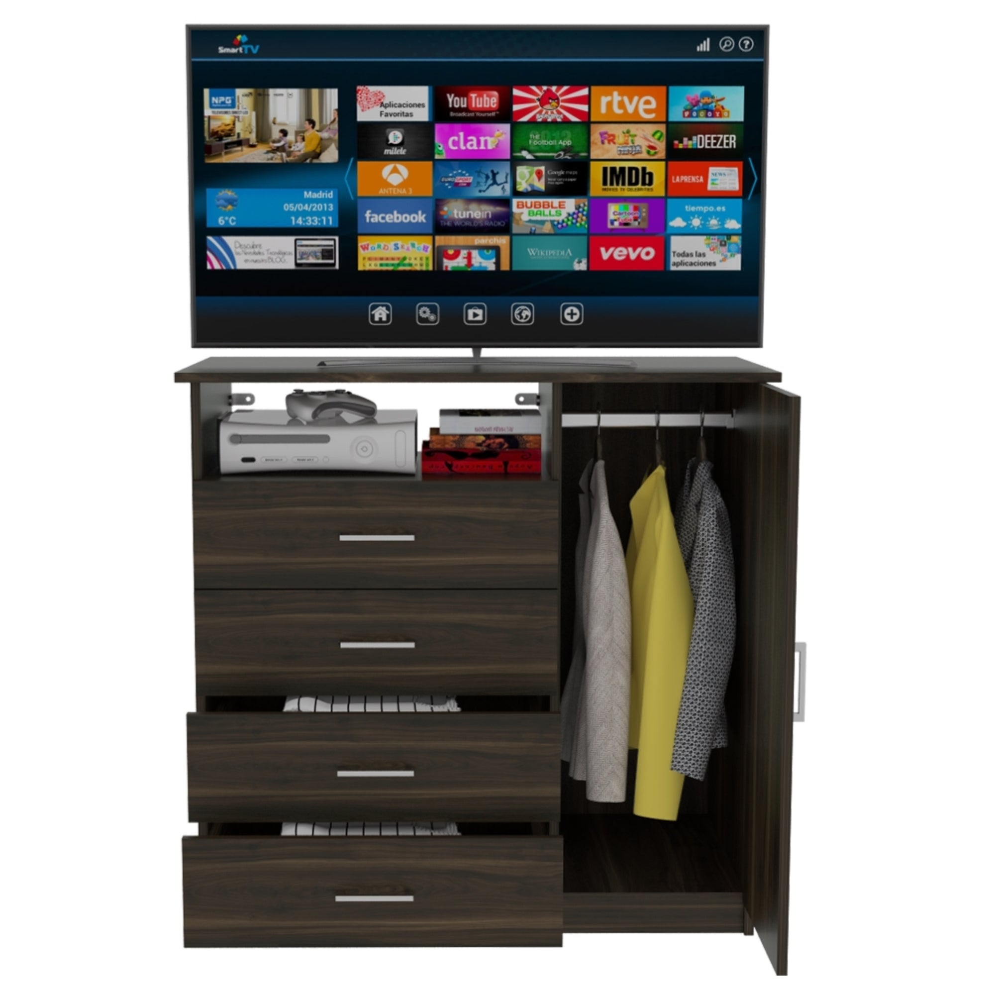 COMODA Z-91 TV 40' 4 CAJONES 1 PUERTA CAFE OSCURO - 2