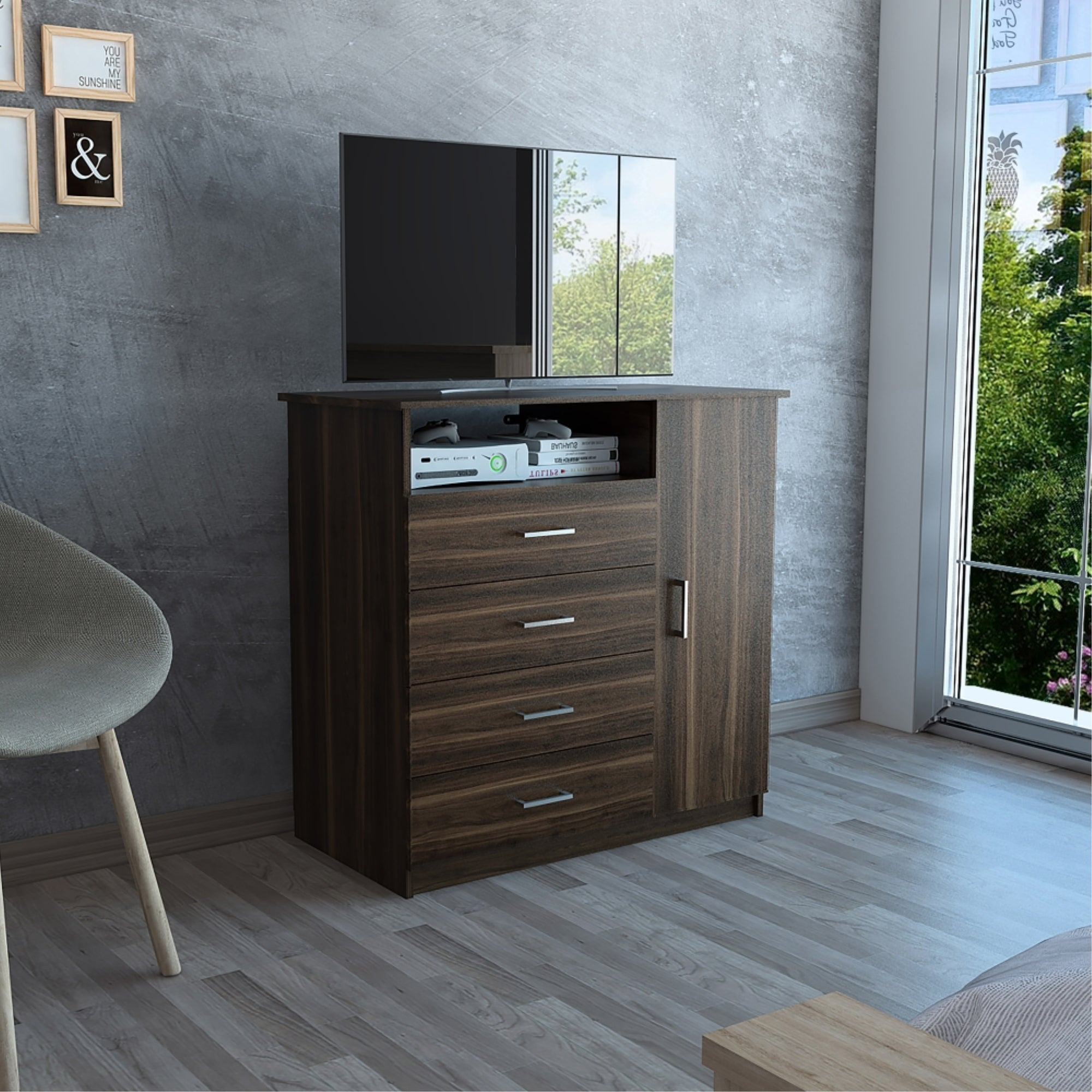 COMODA Z-91 TV 40' 4 CAJONES 1 PUERTA CAFE OSCURO - 4