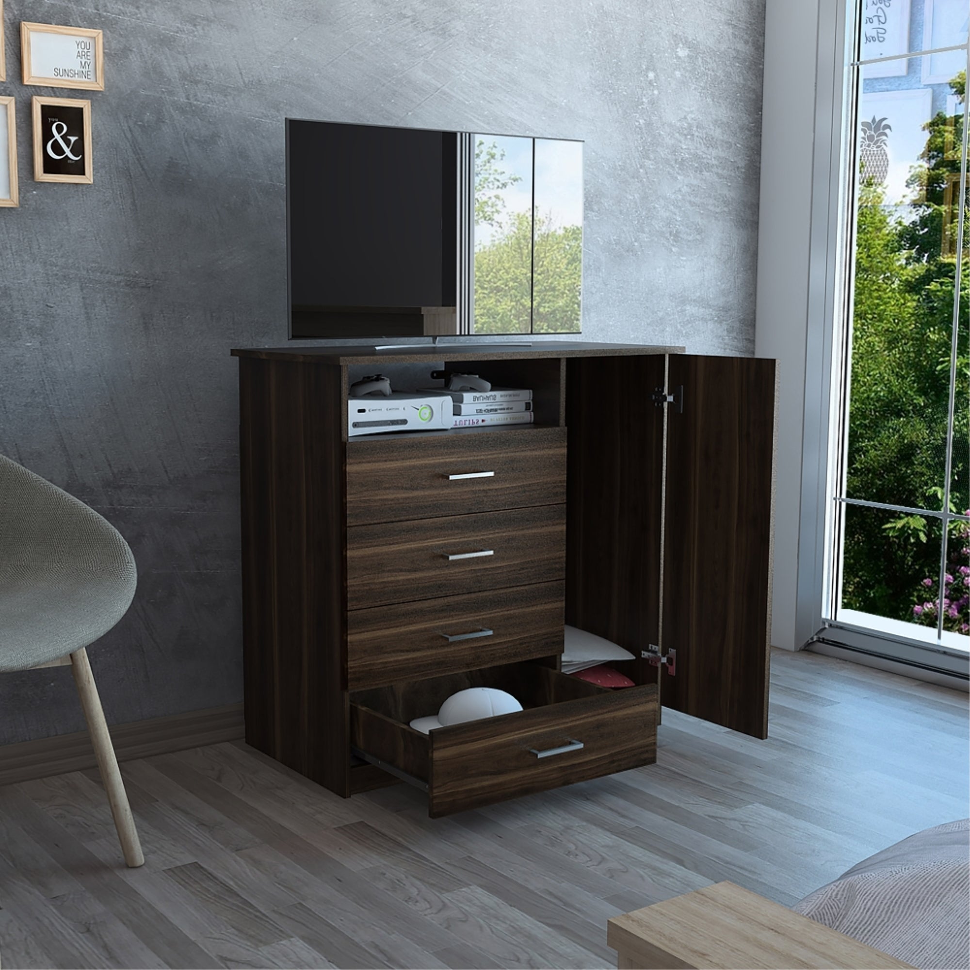 COMODA Z-91 TV 40' 4 CAJONES 1 PUERTA CAFE OSCURO - 5