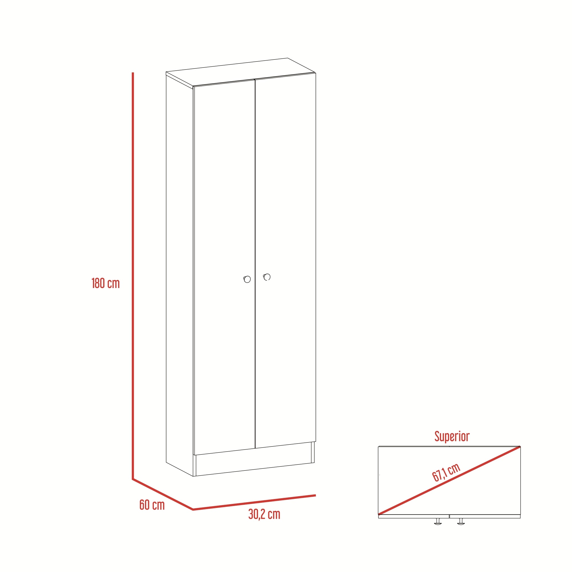 CLOSET 2 PUERTAS HOME DUNA Y BLANCO 180X60X30 CM - 2