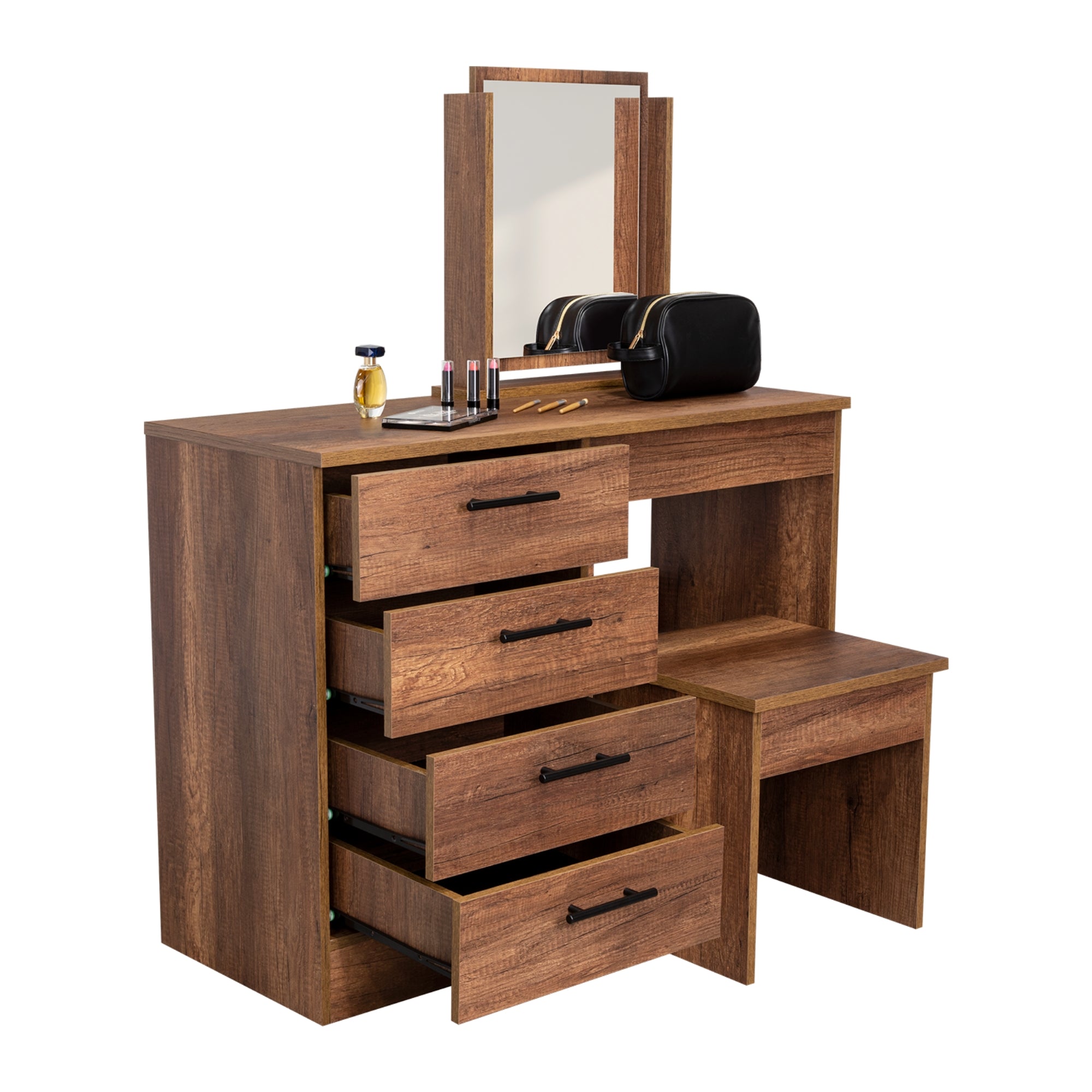 MUEBLE DE TOCADOR KAIA 4 CAJONES CARAMELO Y WENGUE CON SILLA 126X100X42 CM - 1