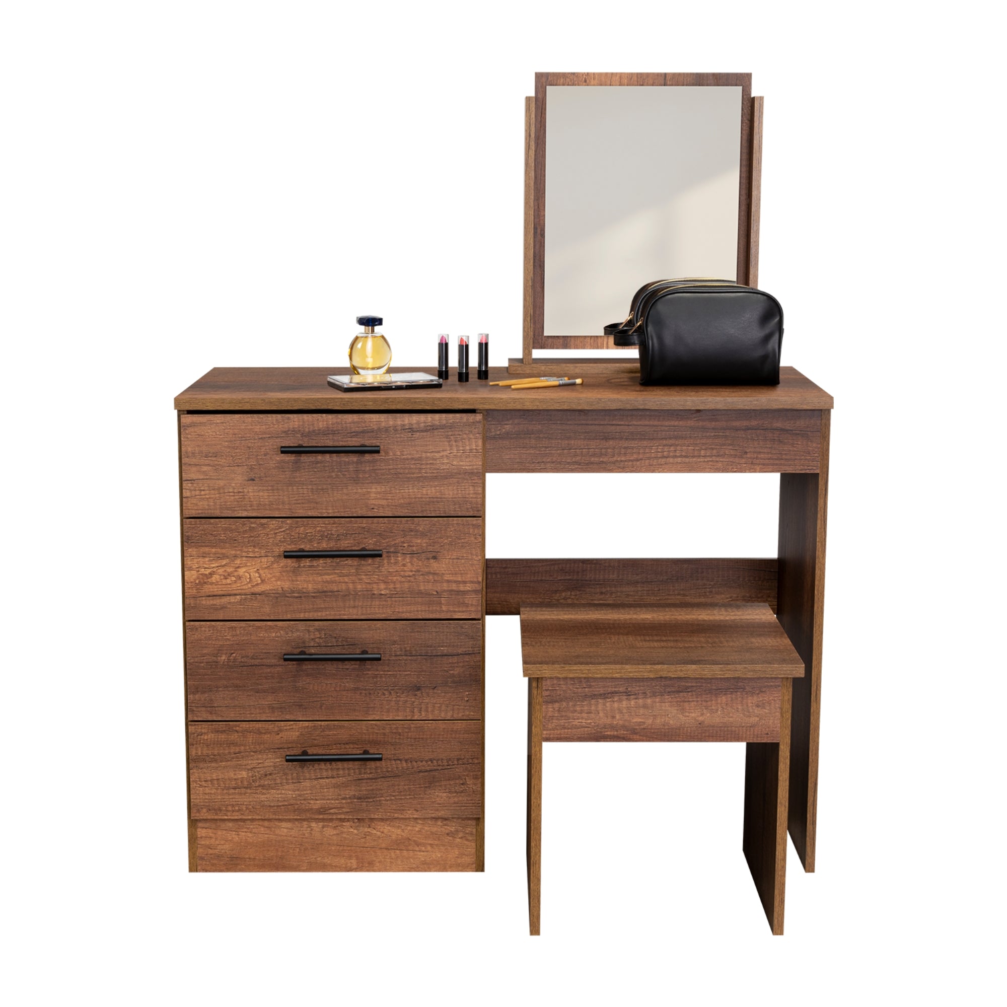 MUEBLE DE TOCADOR KAIA 4 CAJONES CARAMELO Y WENGUE CON SILLA 126X100X42 CM - 4