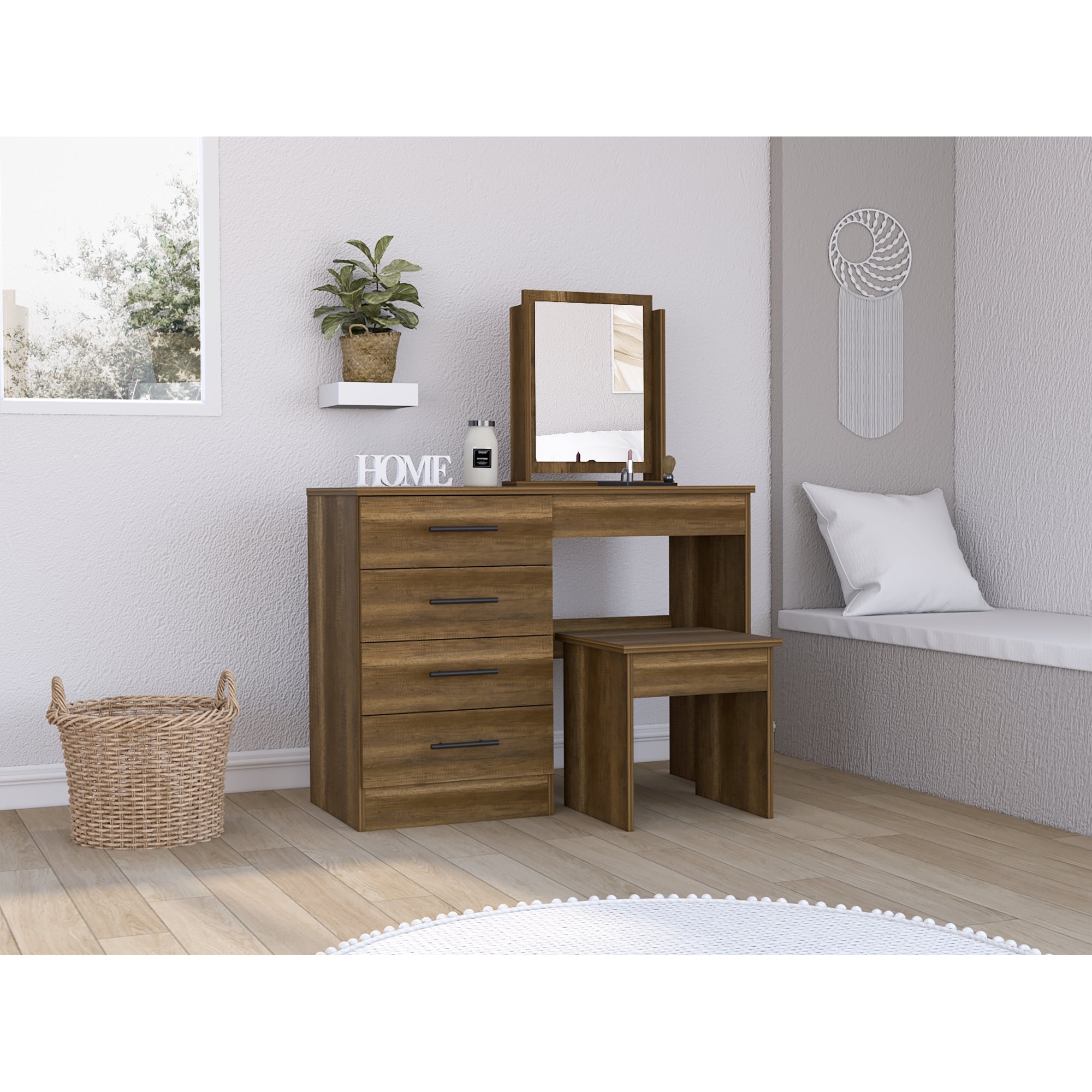 MUEBLE DE TOCADOR KAIA 4 CAJONES CARAMELO Y WENGUE CON SILLA 126X100X42 CM - 11