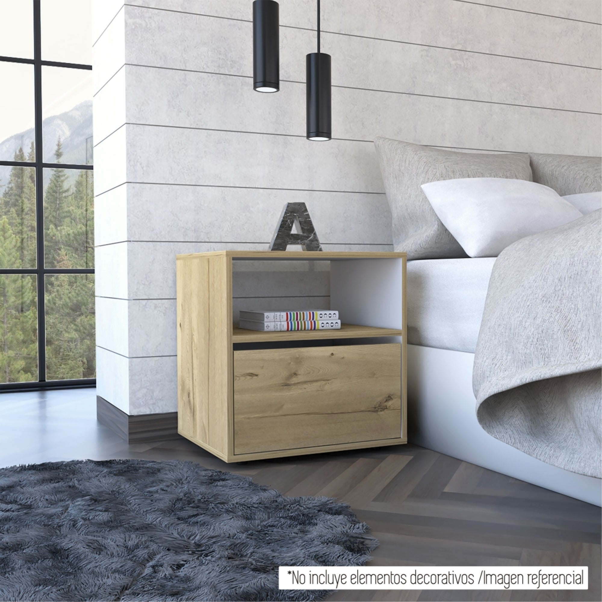 VELADOR SLEEP 1 CAJON DUNA Y BLANCO 52X50X40 CM - 5