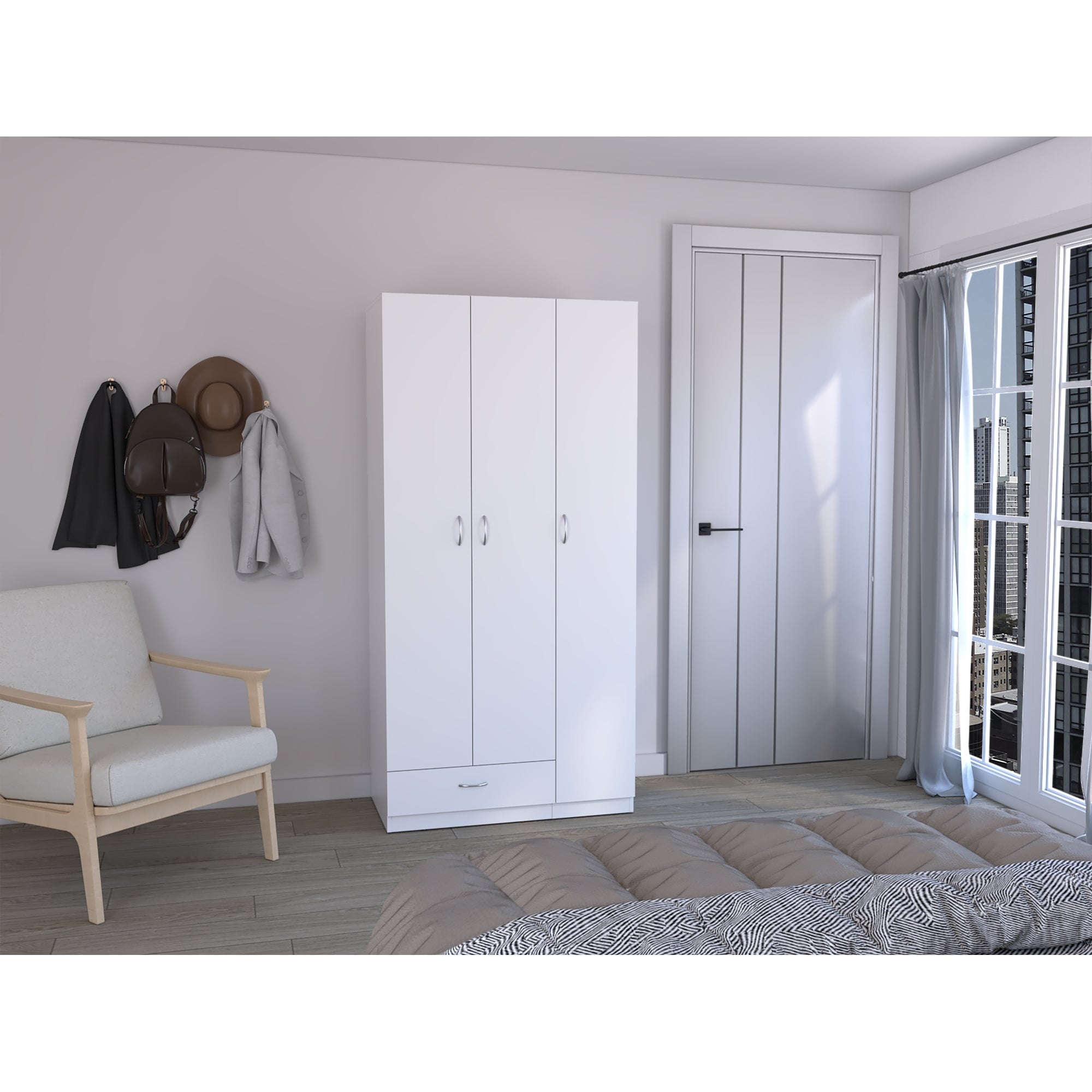 CLOSET 3 PUERTAS 1 CAJON CON COLGADORES 184,6X90X47,3 CM BLANCO - 5
