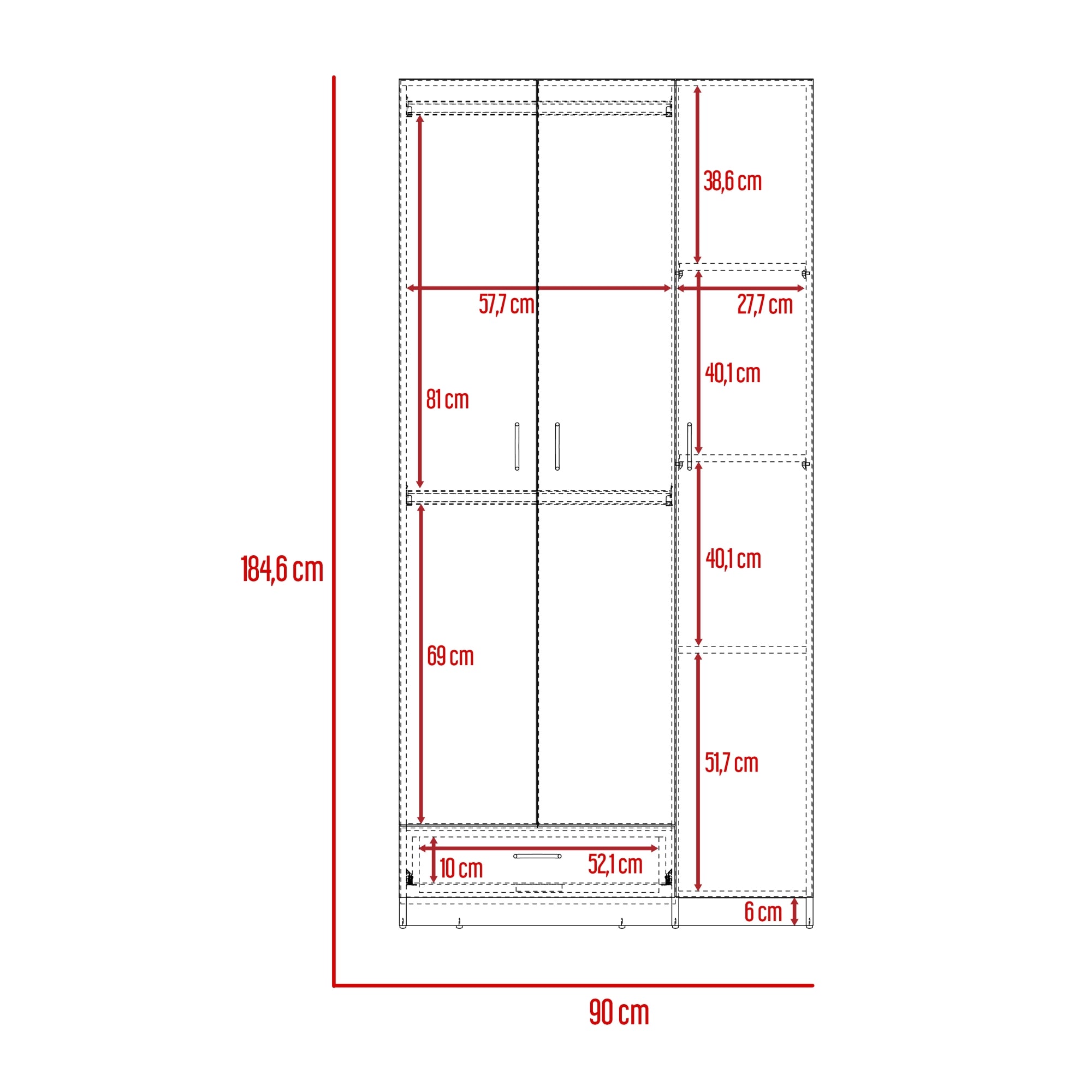CLOSET 3 PUERTAS 1 CAJON CON COLGADORES 184,6X90X47,3 CM BLANCO - 8