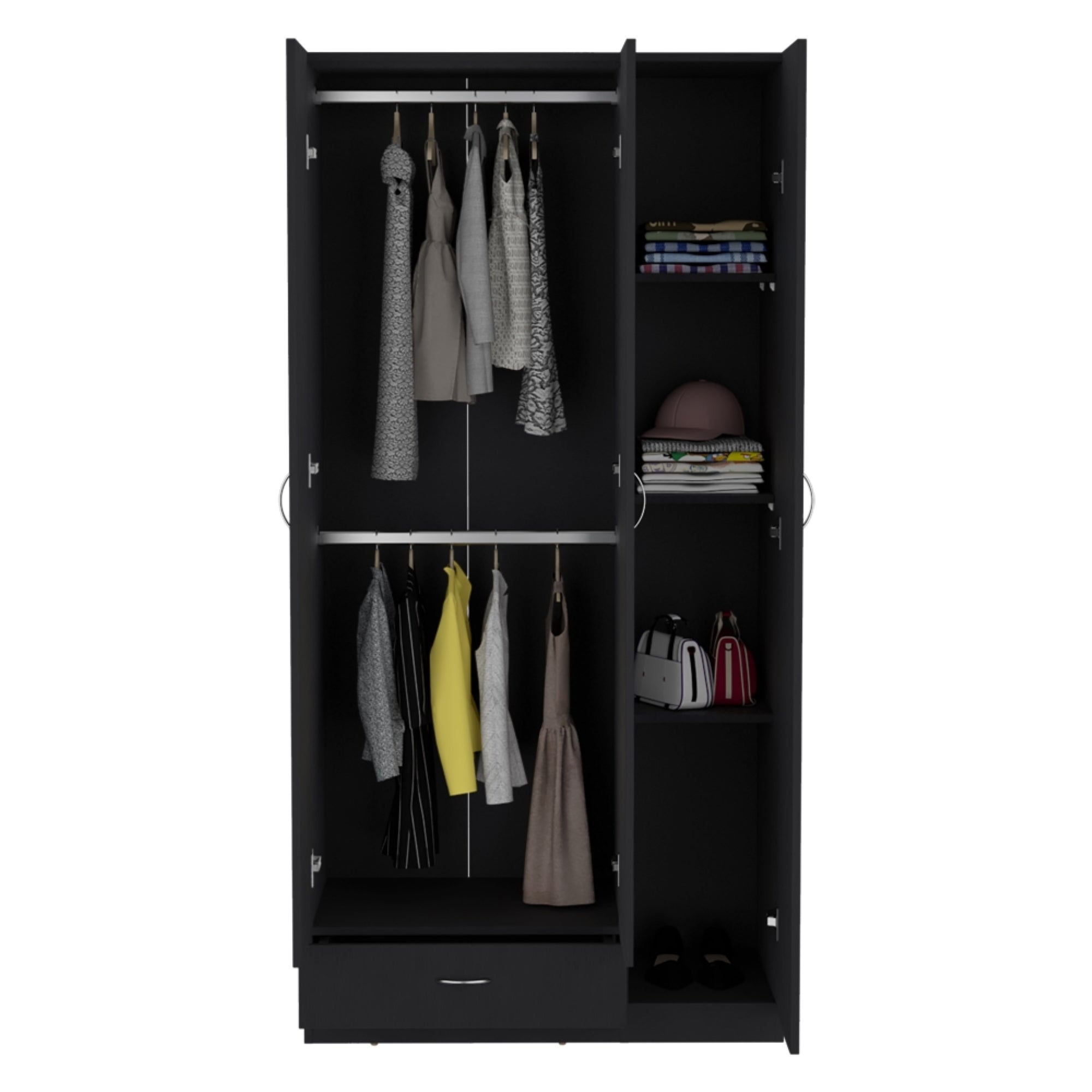 CLOSET 3 PUERTAS 1 CAJON CON COLGADORES 184,6X90X47,3 CM WENGUE - 2