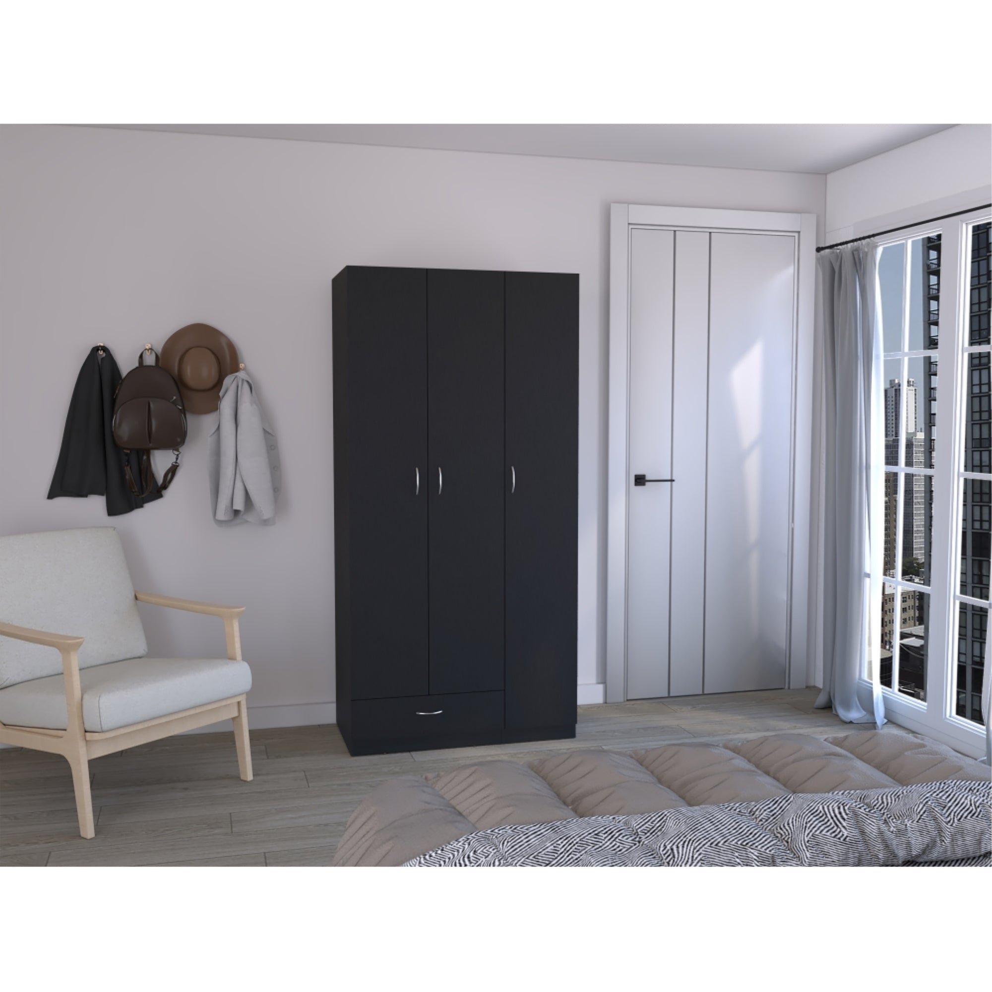 CLOSET 3 PUERTAS 1 CAJON CON COLGADORES 184,6X90X47,3 CM WENGUE - 5