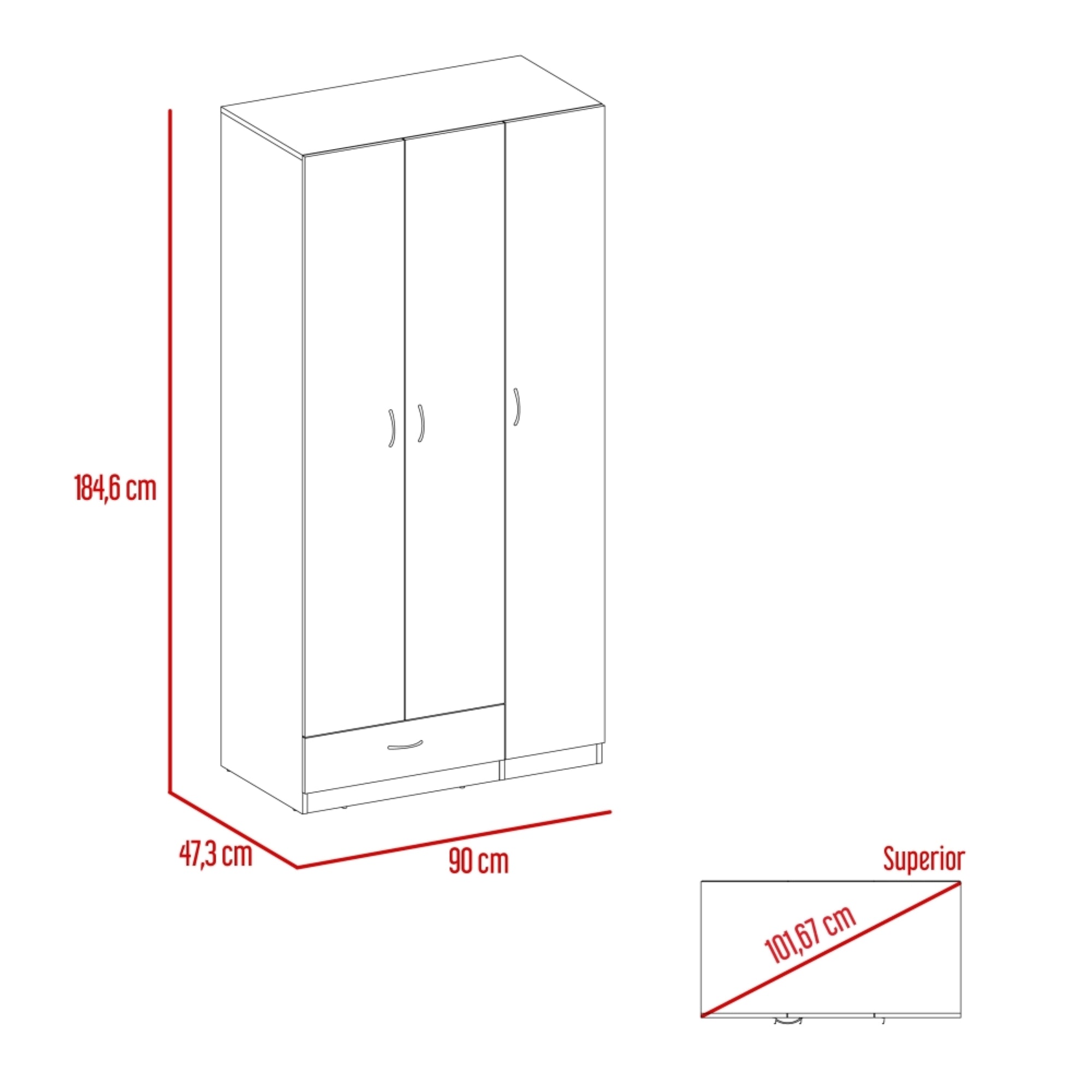 CLOSET 3 PUERTAS 1 CAJON CON COLGADORES 184,6X90X47,3 CM WENGUE - 7