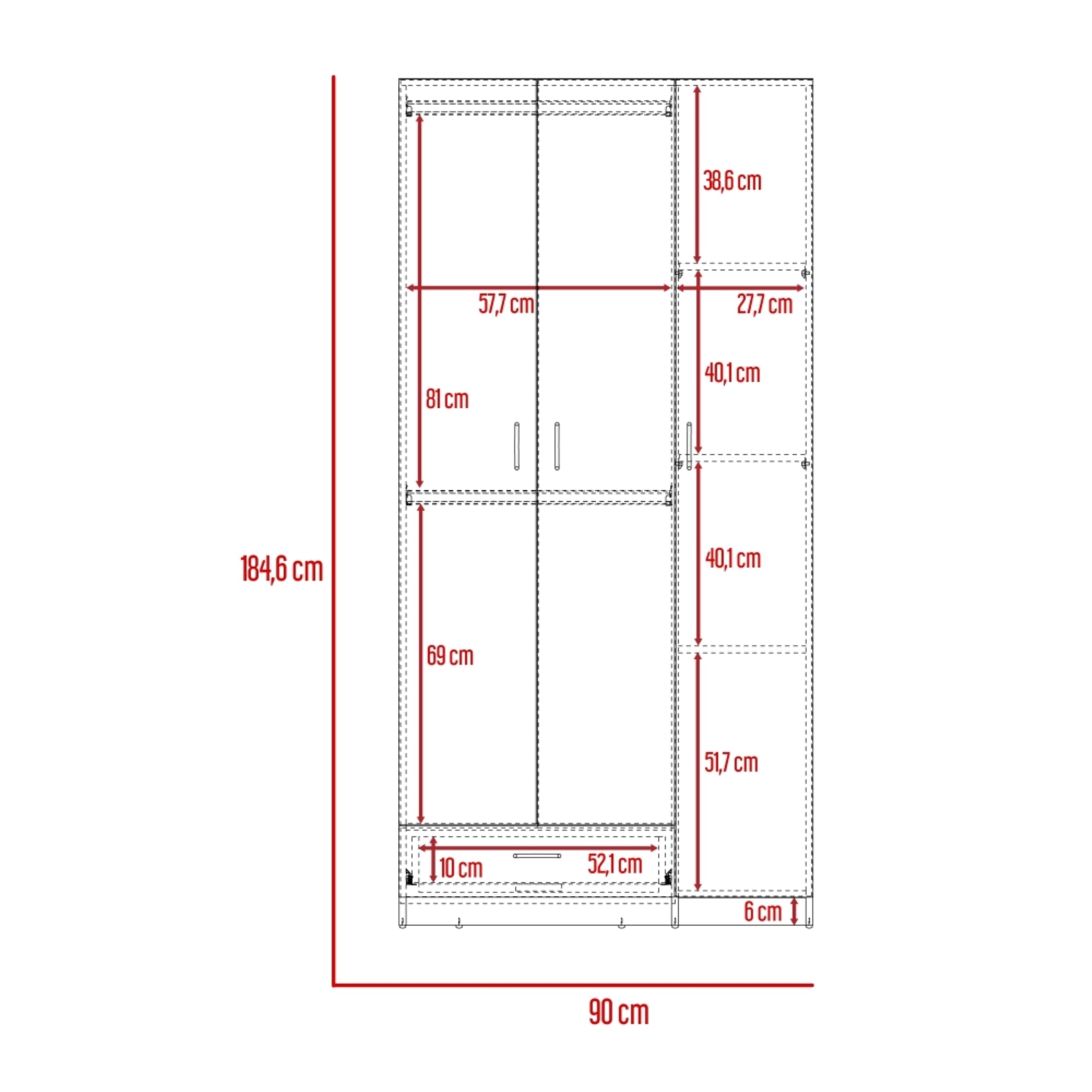 CLOSET 3 PUERTAS 1 CAJON CON COLGADORES 184,6X90X47,3 CM WENGUE - 8