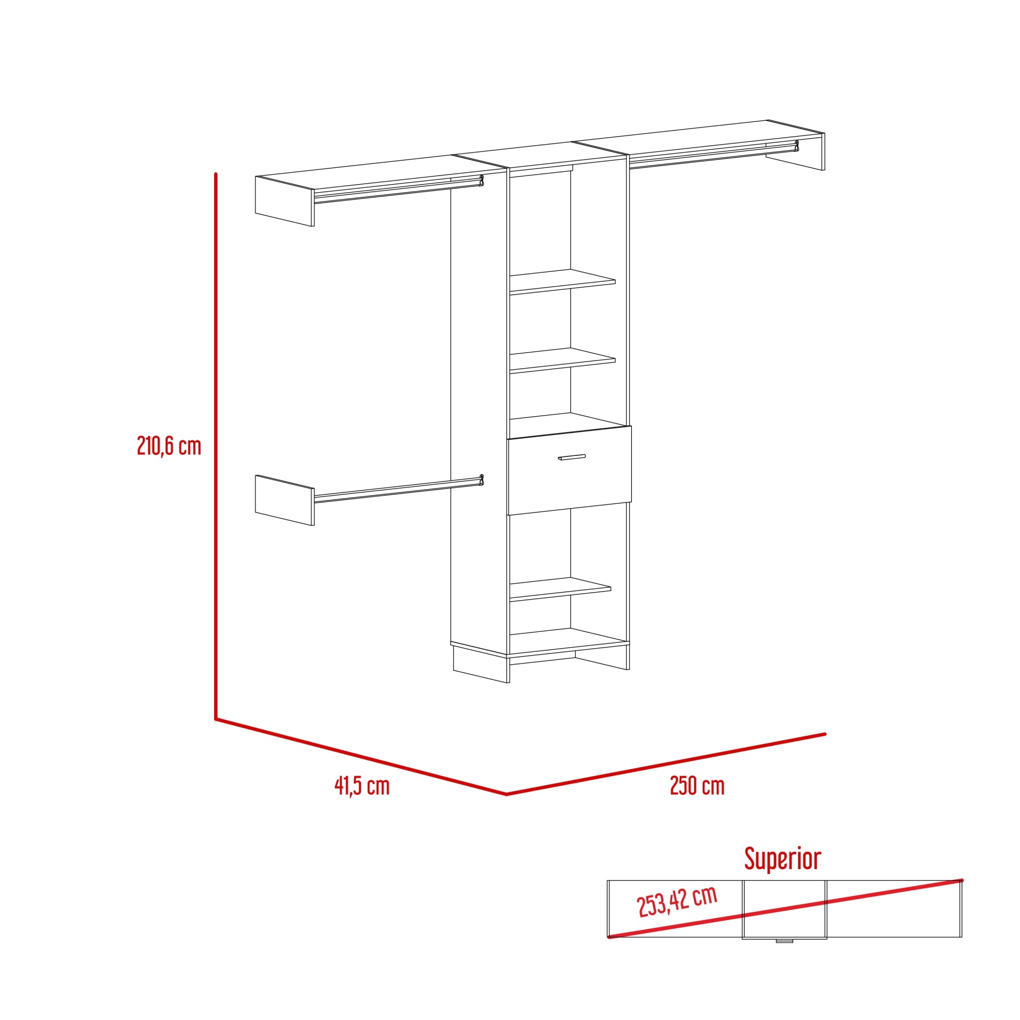 WALKING CLOSET MANCHESTER 1 CAJON WENGUE 210X250X41 CM - 7