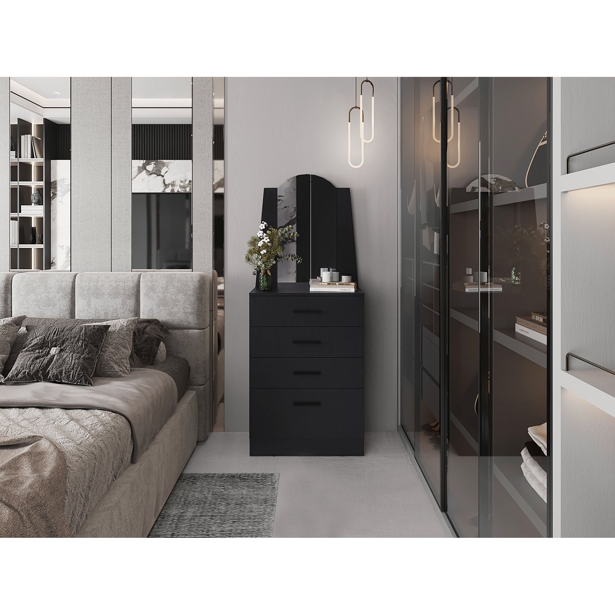 COMODA PRAGA 3 CAJONES 1 PUERTA ABATIBLE WENGUE - 5