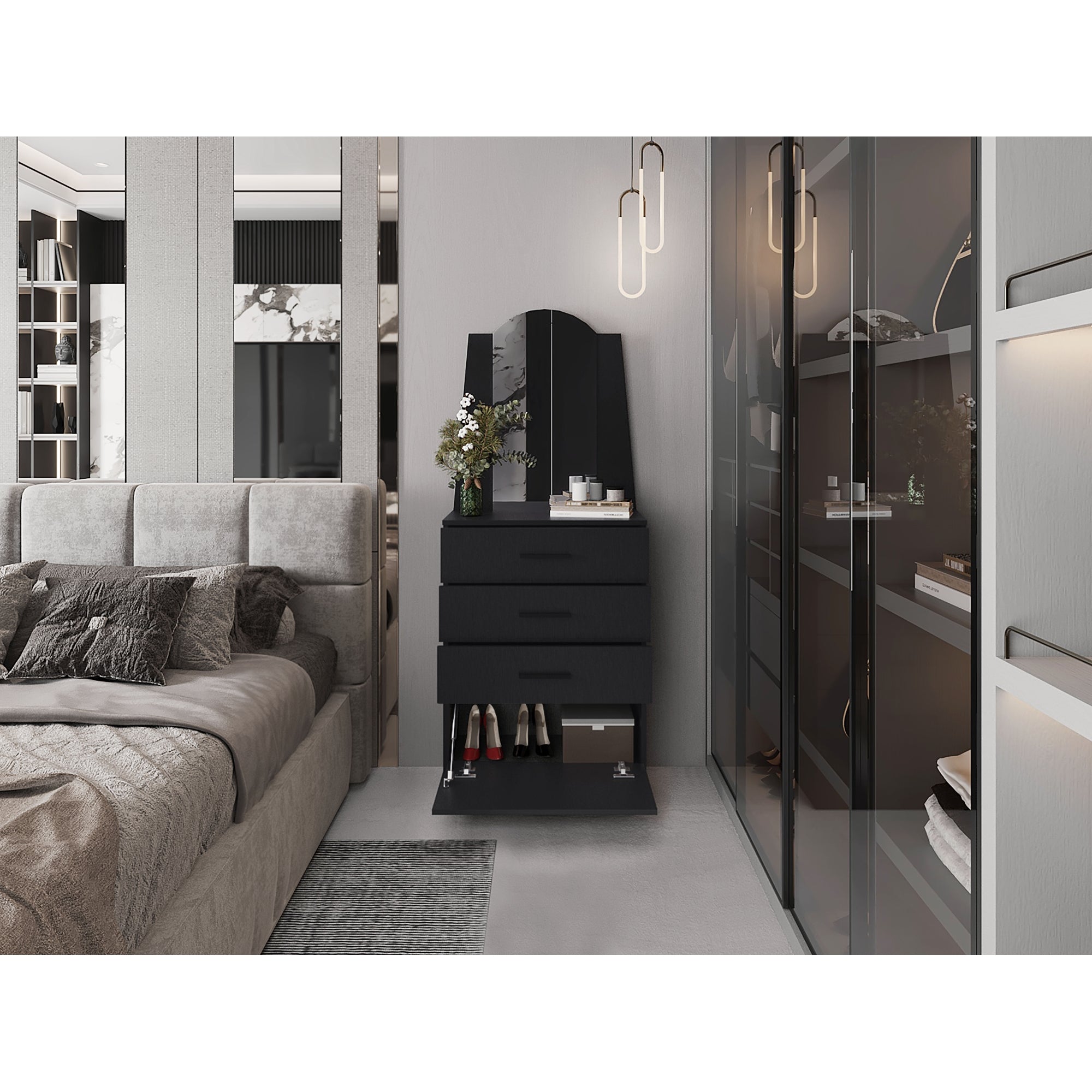 COMODA PRAGA 3 CAJONES 1 PUERTA ABATIBLE WENGUE - 6